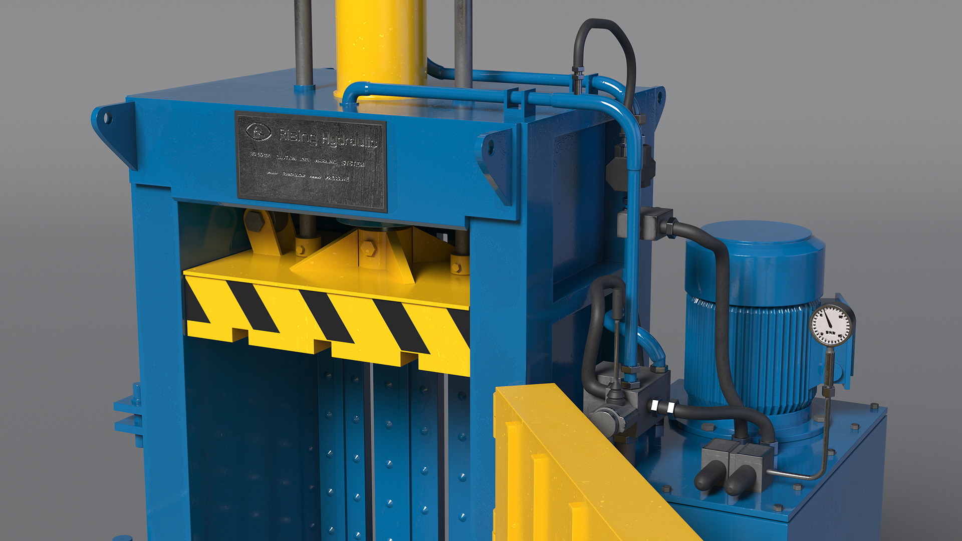 3D model Bailing Machine Blue with Cardboard Briquette