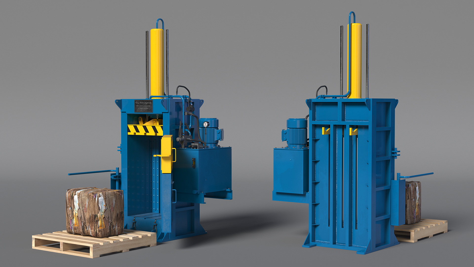 3D model Bailing Machine Blue with Cardboard Briquette