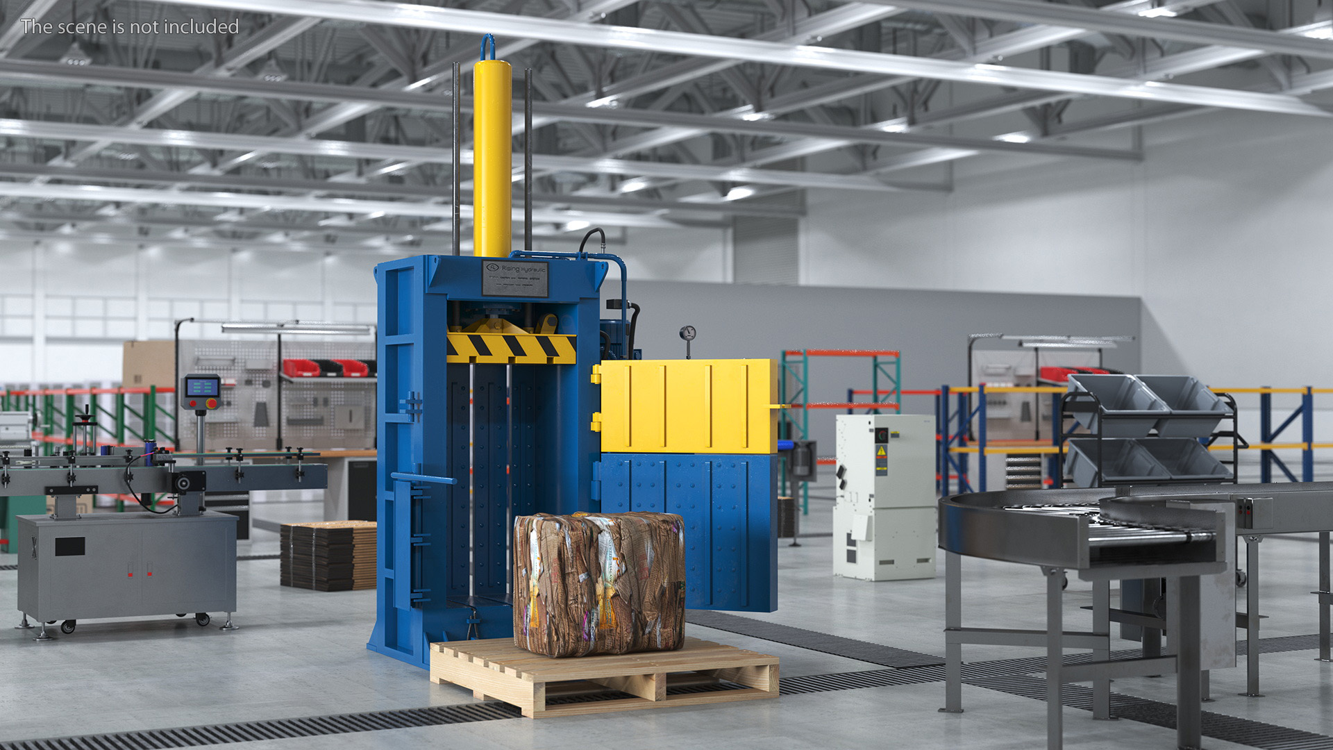 3D model Bailing Machine Blue with Cardboard Briquette