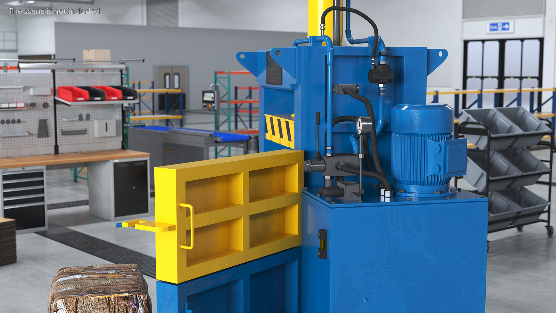 3D model Bailing Machine Blue with Cardboard Briquette