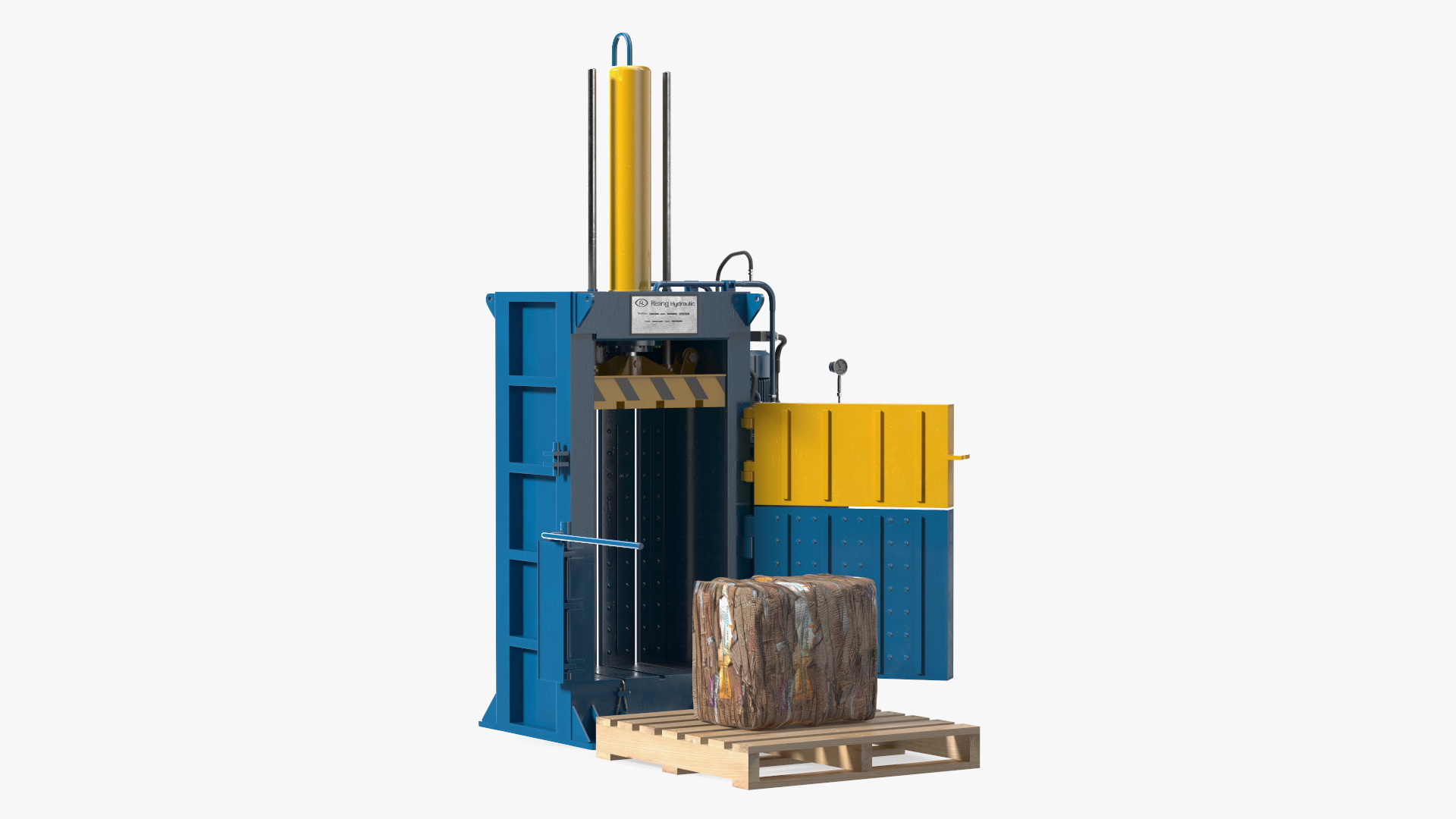 3D model Bailing Machine Blue with Cardboard Briquette