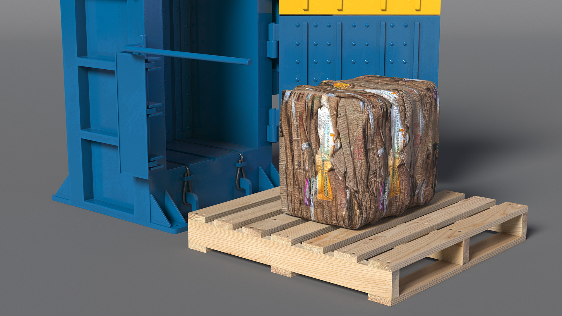 3D model Bailing Machine Blue with Cardboard Briquette