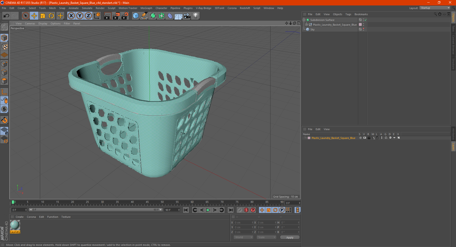 Plastic Laundry Basket Square Blue 3D model