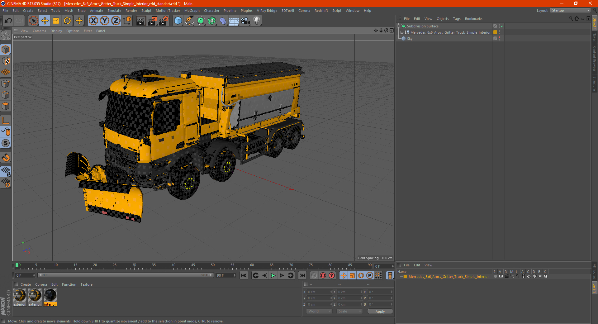 3D Mercedes 8x6 Arocs Gritter Truck Simple Interior model