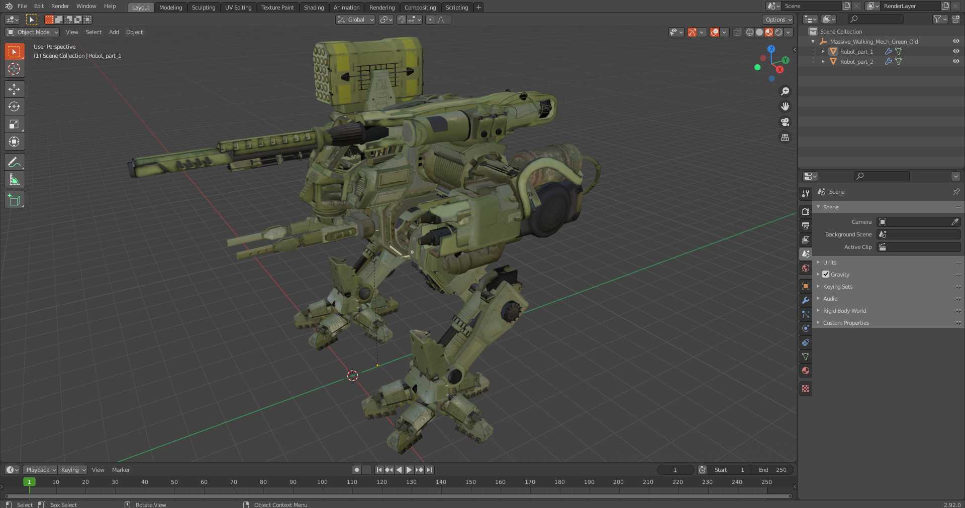 3D model Massive Walking Mech Green Old