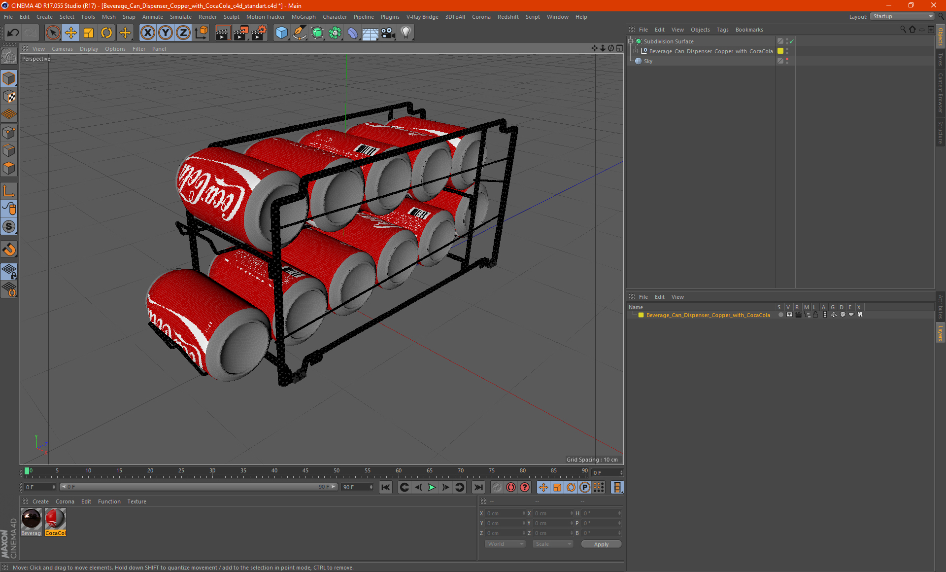 3D Beverage Can Dispenser Copper with CocaCola model