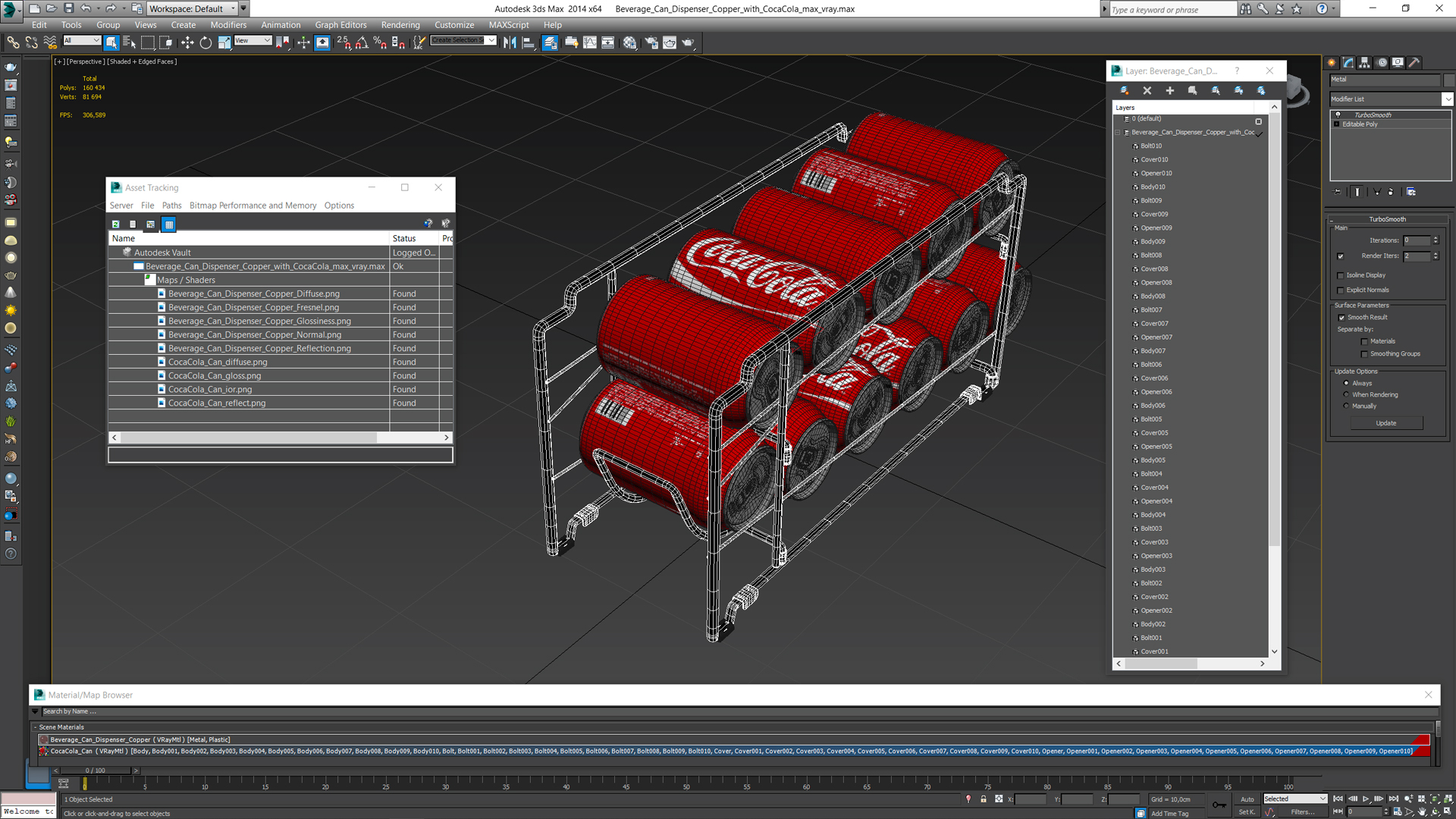 3D Beverage Can Dispenser Copper with CocaCola model