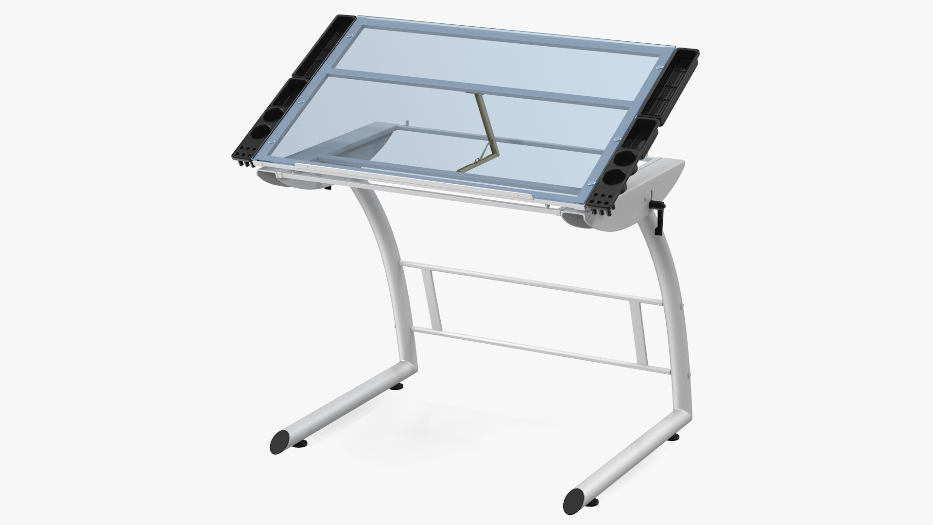 Tiltable Glass Drawing Table White 3D model