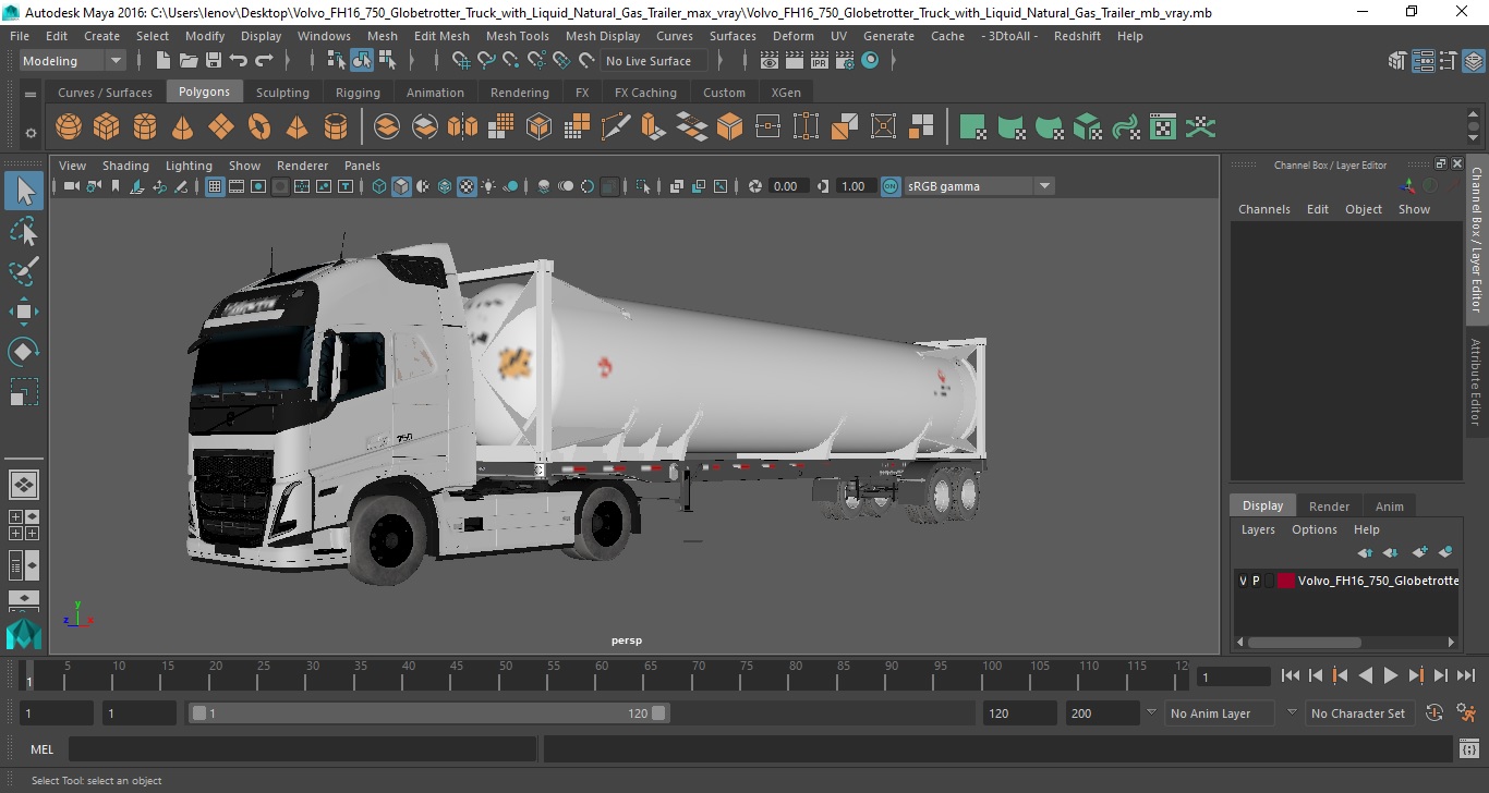 3D model Volvo FH16 750 Globetrotter Truck with Liquid Natural Gas Trailer