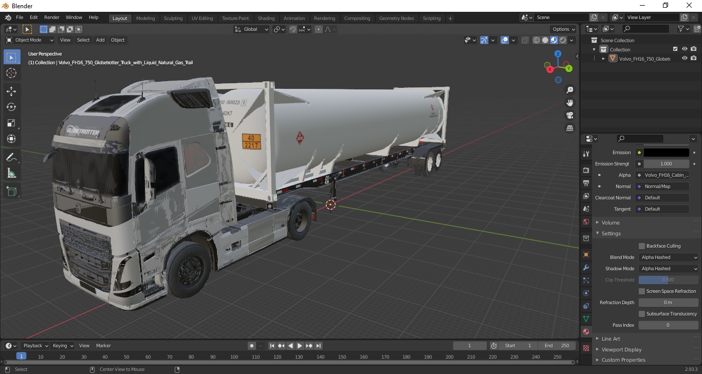 3D model Volvo FH16 750 Globetrotter Truck with Liquid Natural Gas Trailer