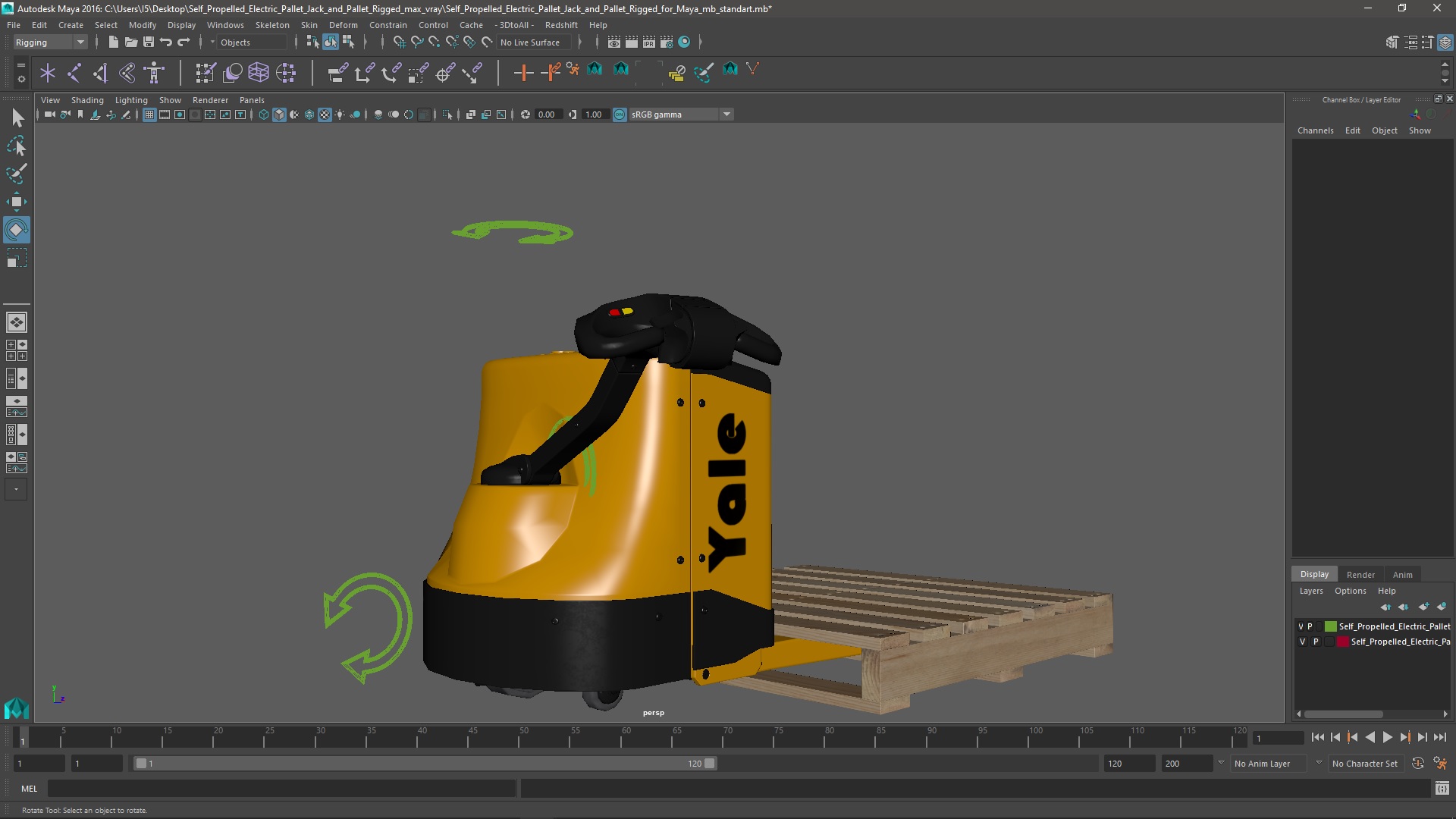 Self Propelled Electric Pallet Jack and Pallet Rigged for Maya 3D