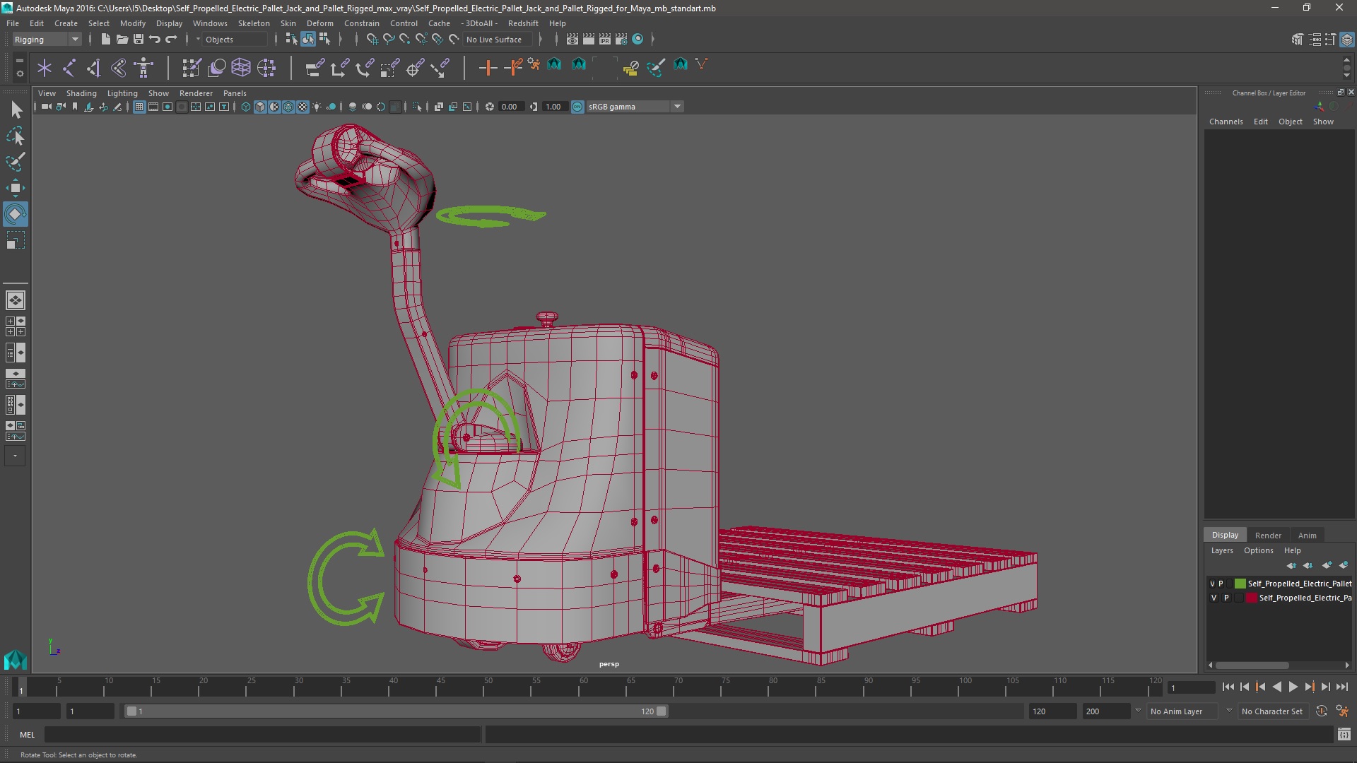 Self Propelled Electric Pallet Jack and Pallet Rigged for Maya 3D