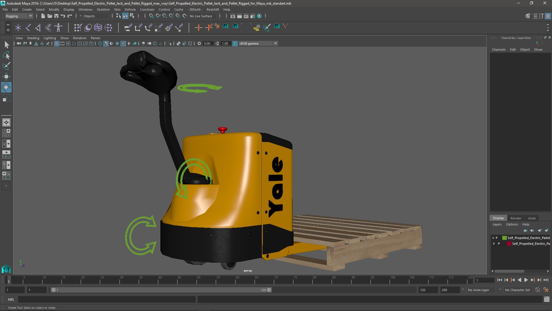 Self Propelled Electric Pallet Jack and Pallet Rigged for Maya 3D