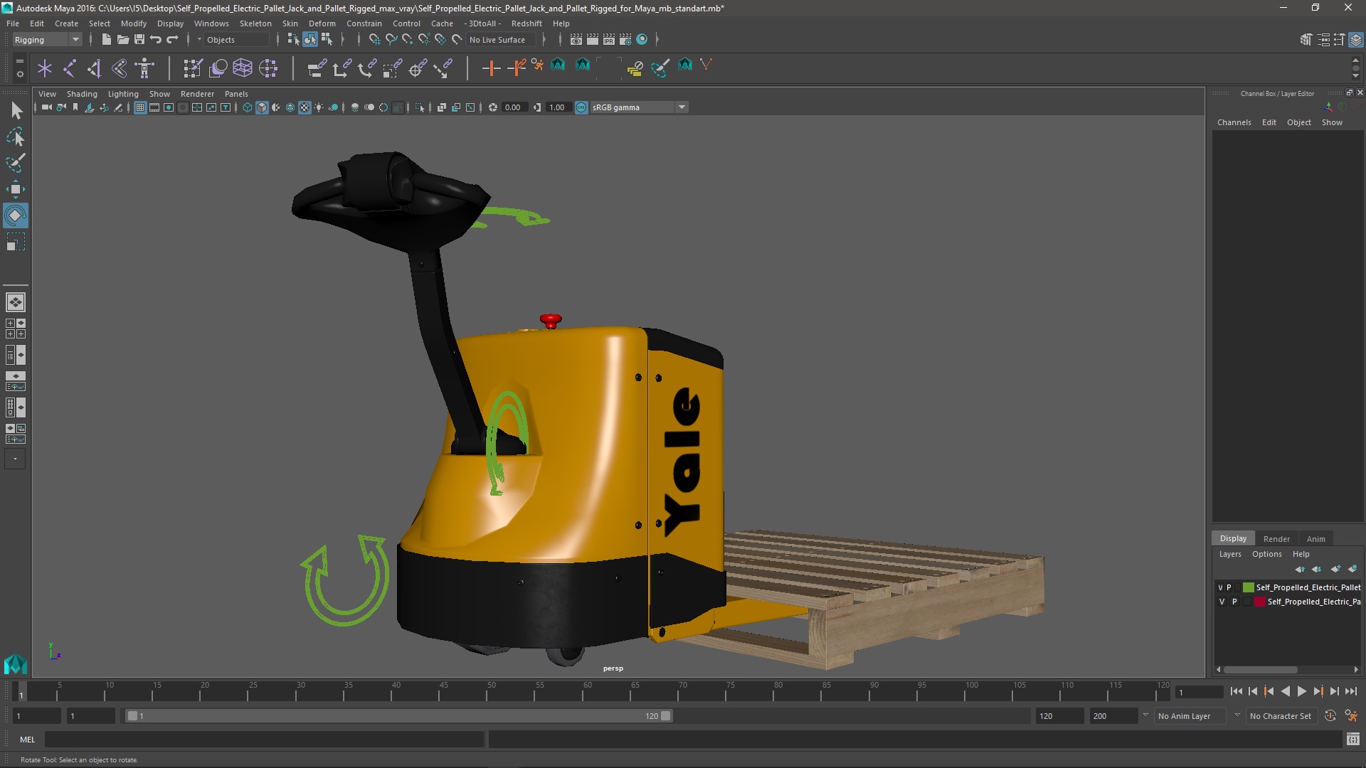 Self Propelled Electric Pallet Jack and Pallet Rigged for Maya 3D