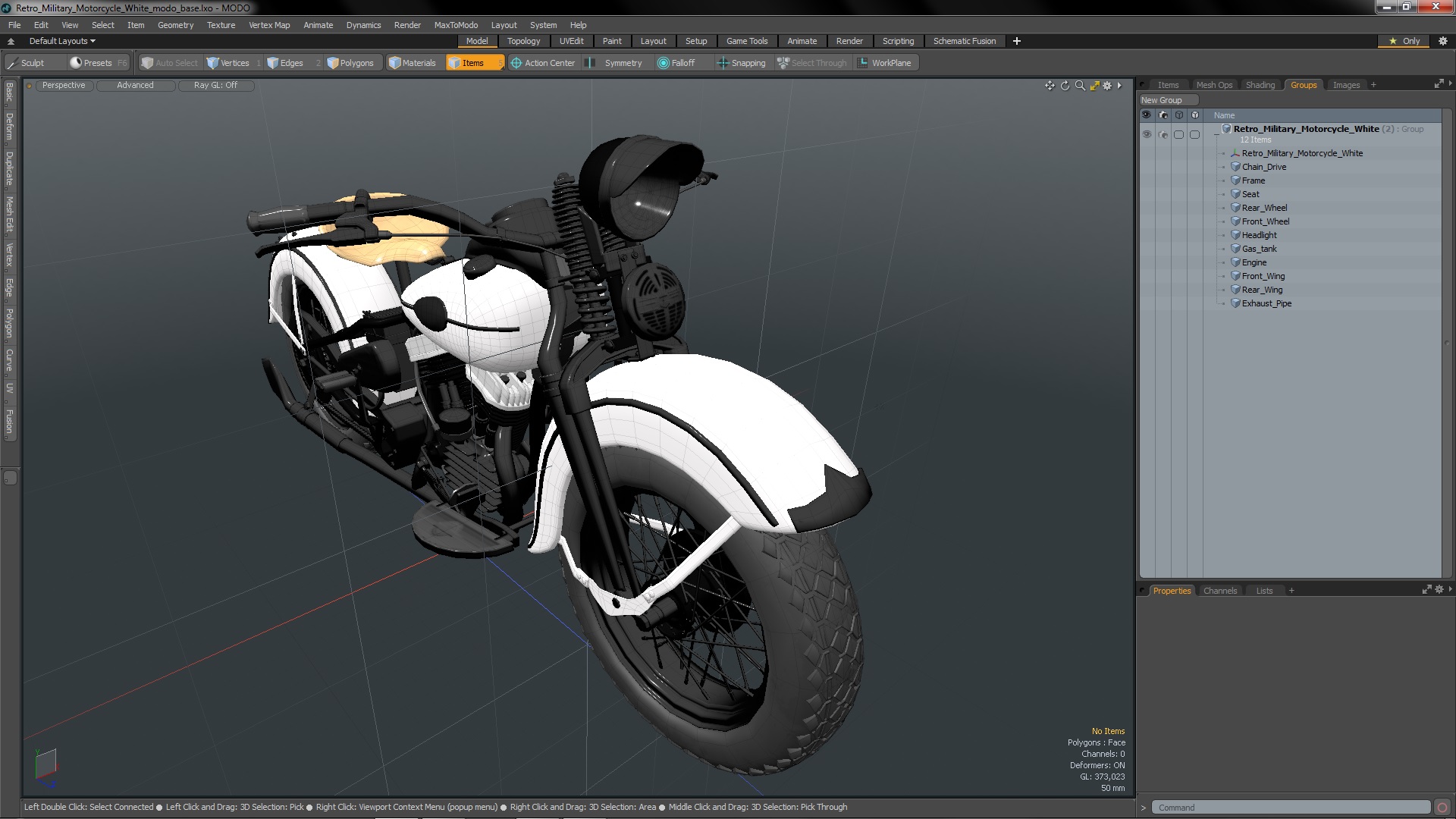 3D Retro Military Motorcycle White