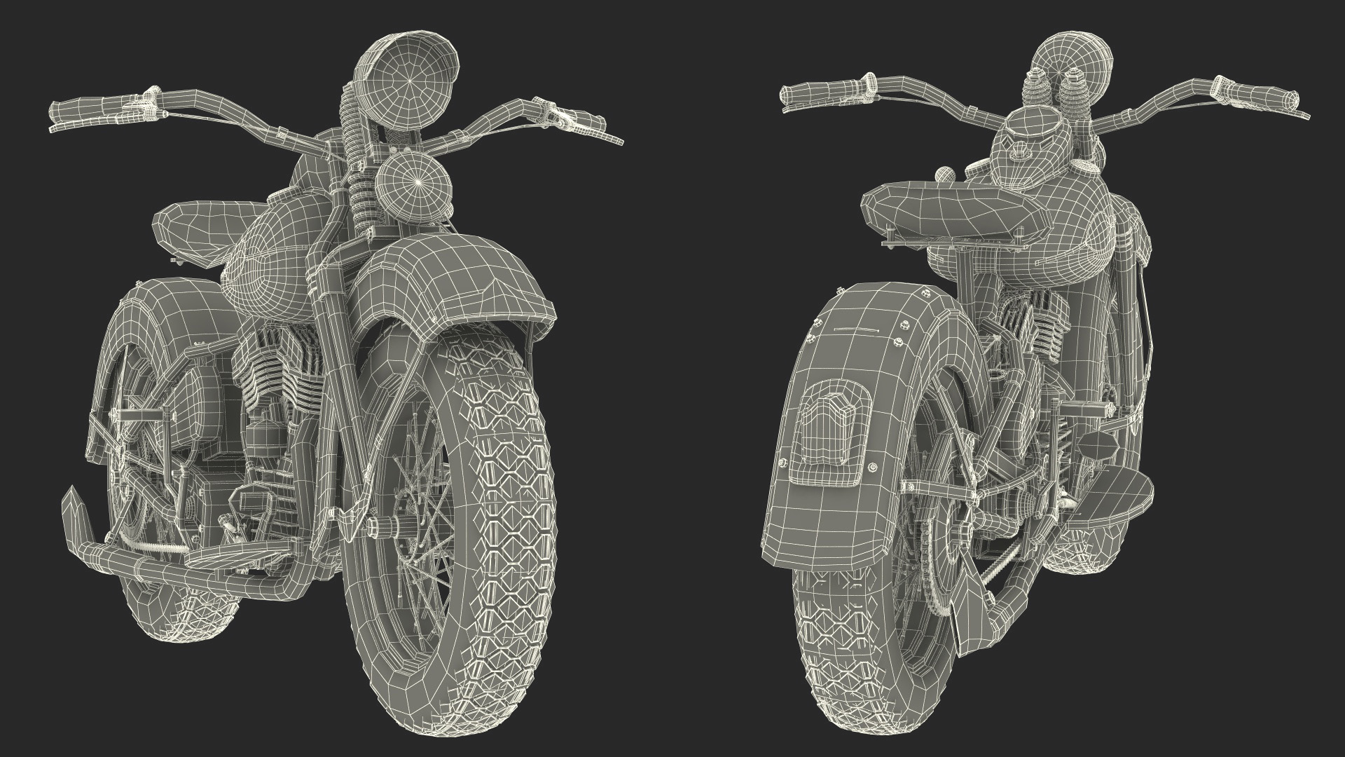 3D Retro Military Motorcycle White