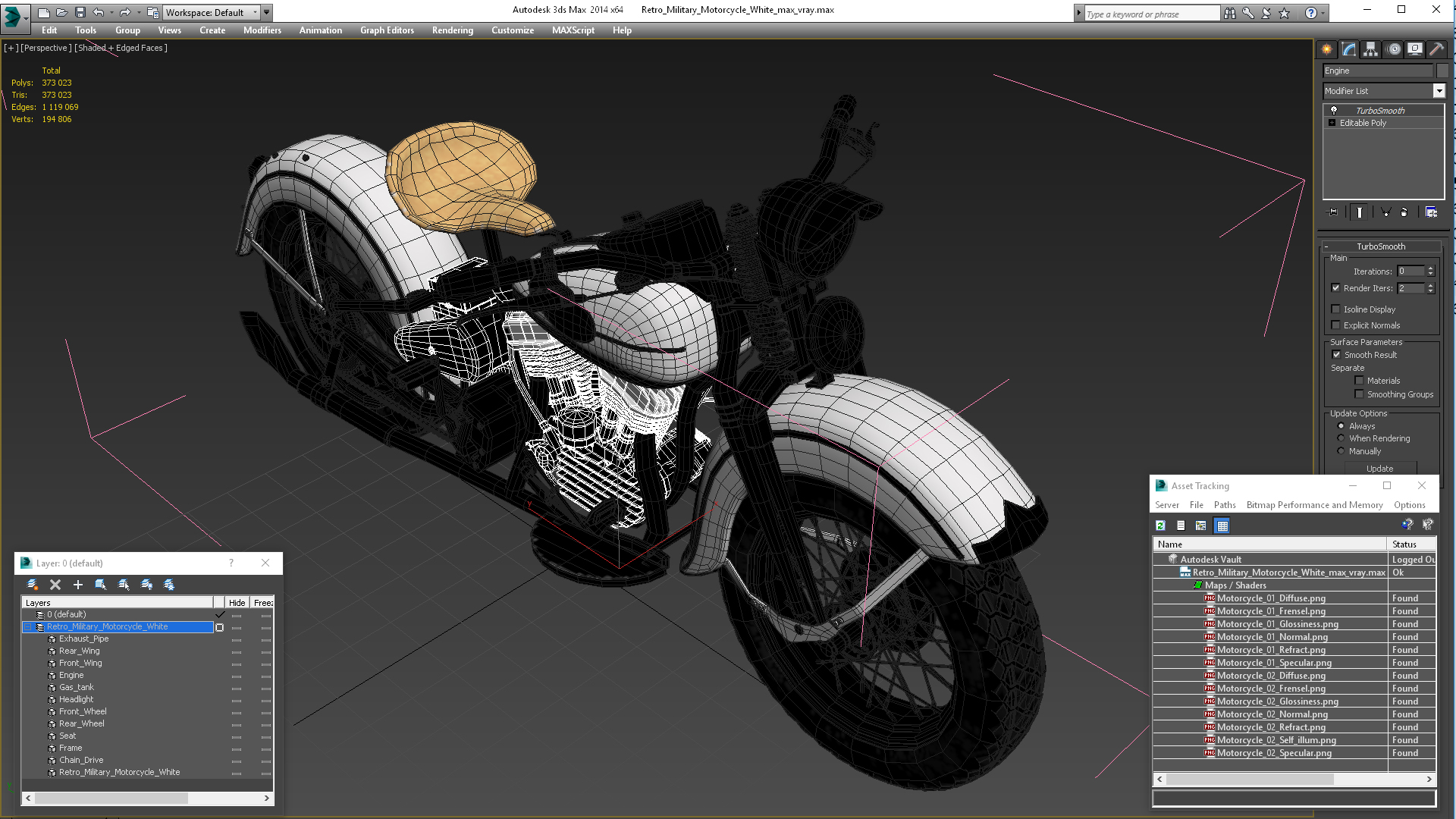 3D Retro Military Motorcycle White