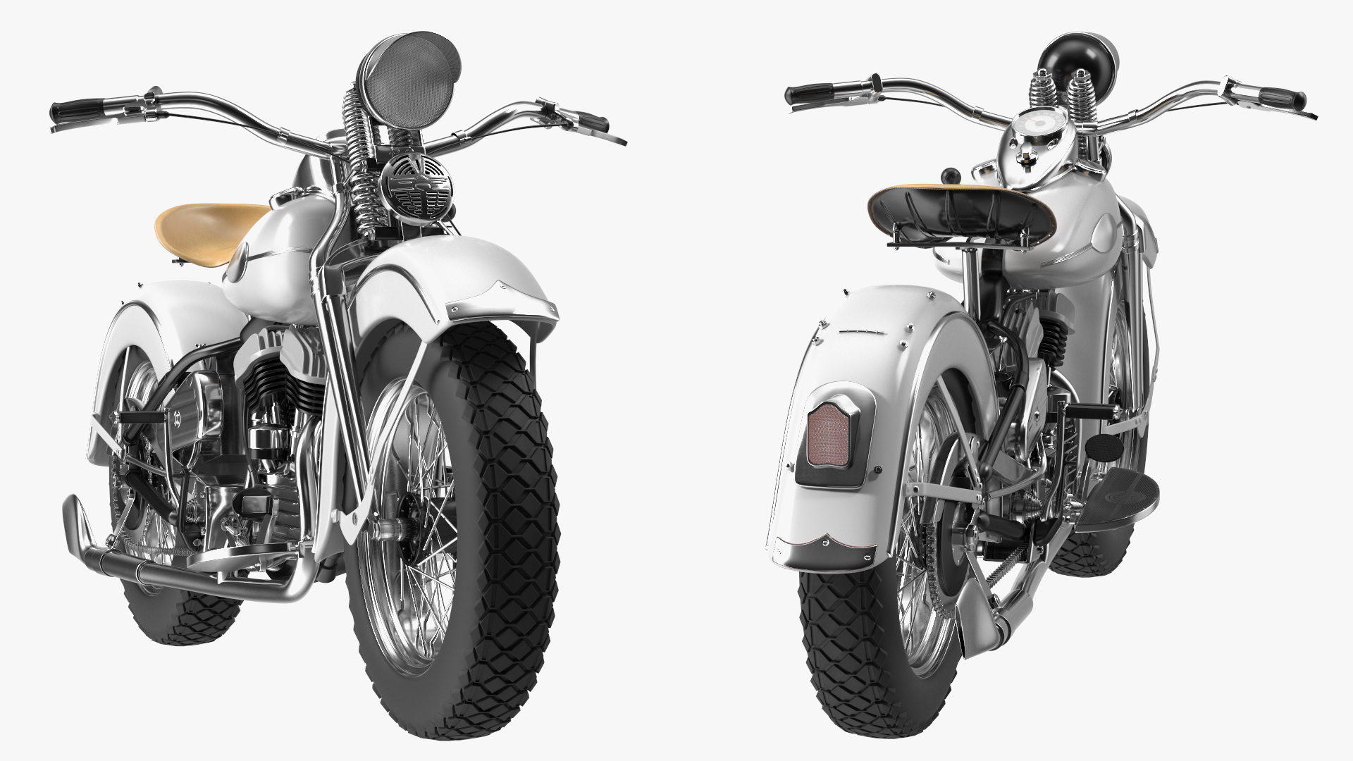 3D Retro Military Motorcycle White