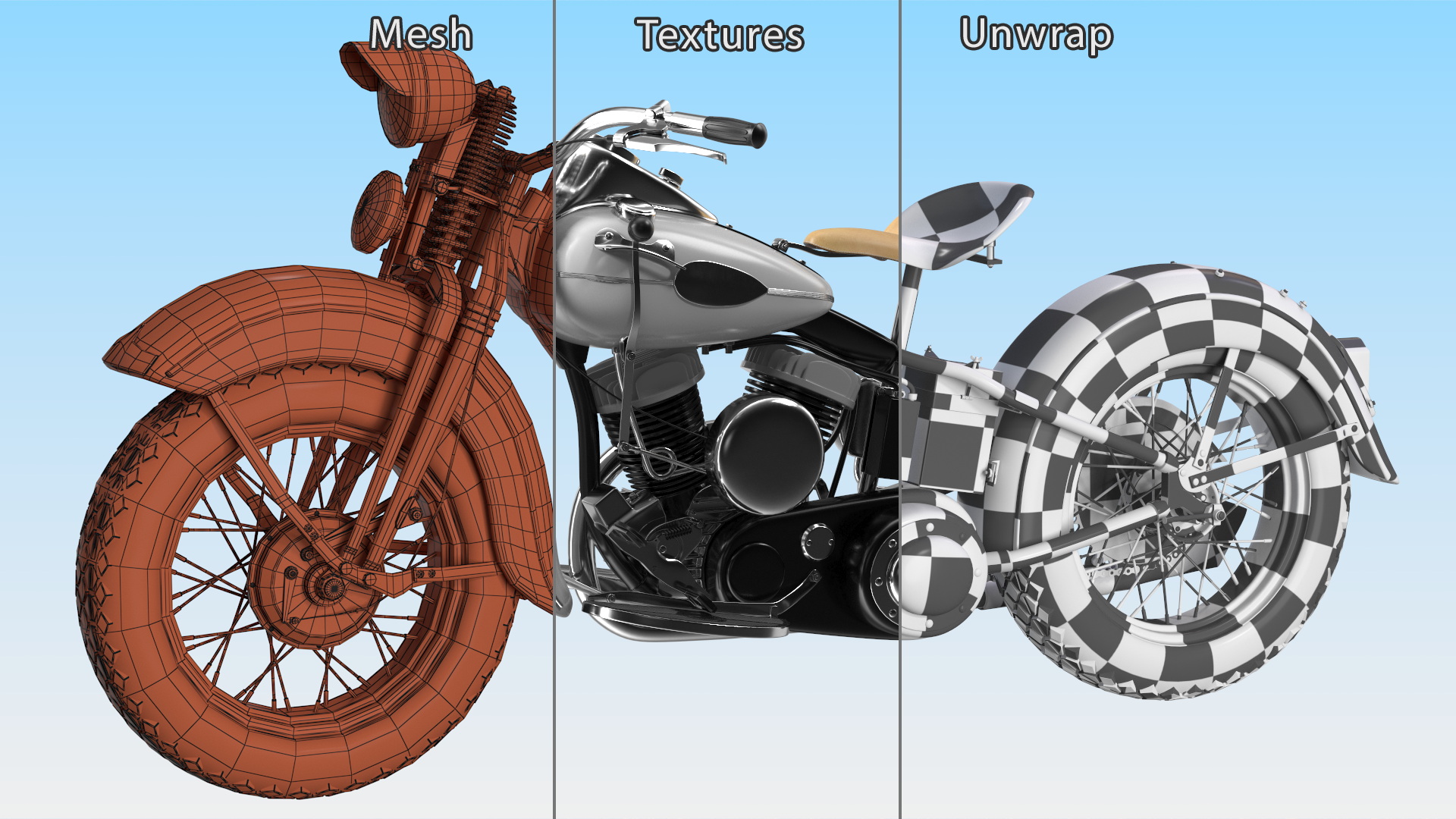 3D Retro Military Motorcycle White