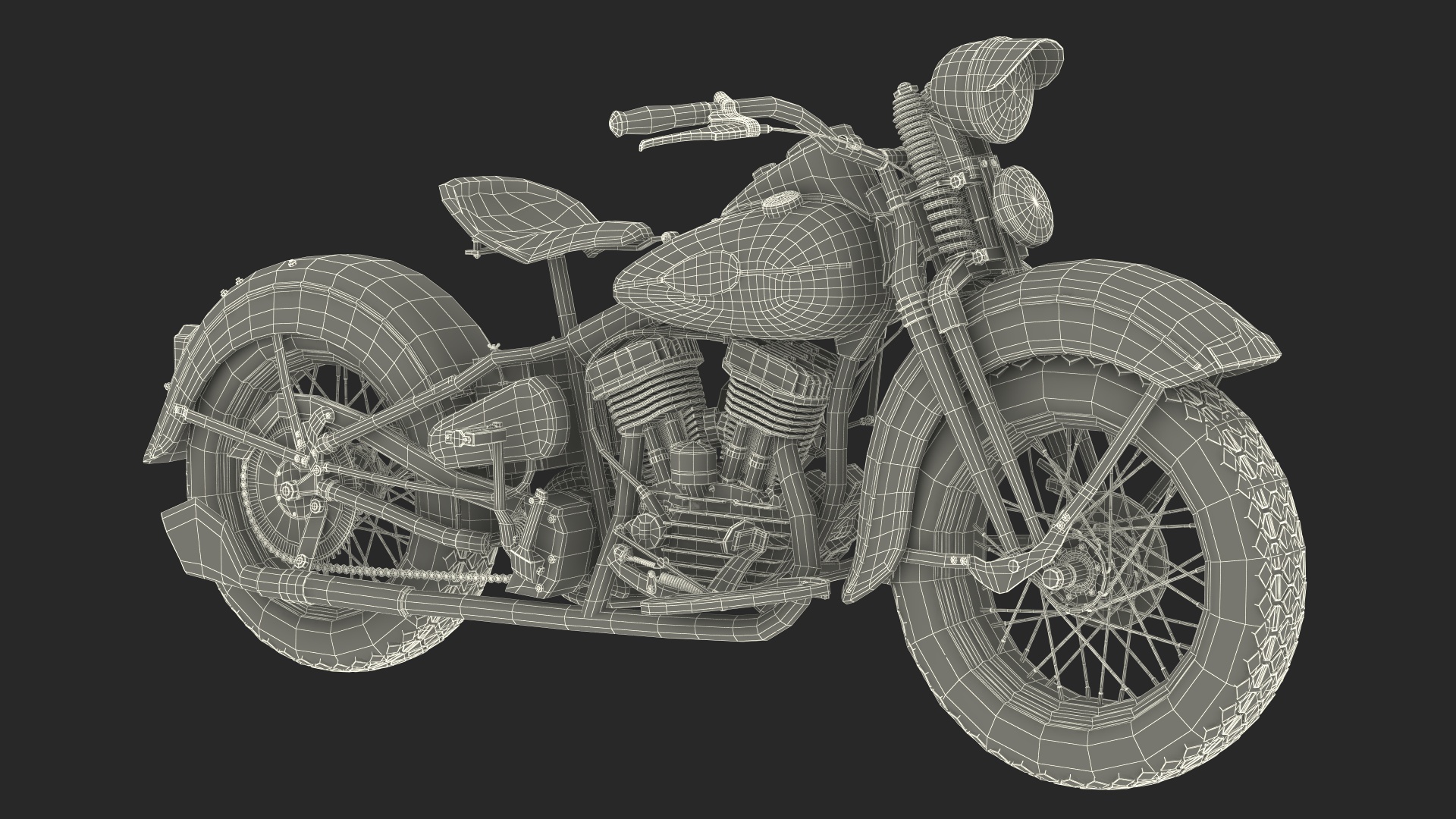 3D Retro Military Motorcycle White
