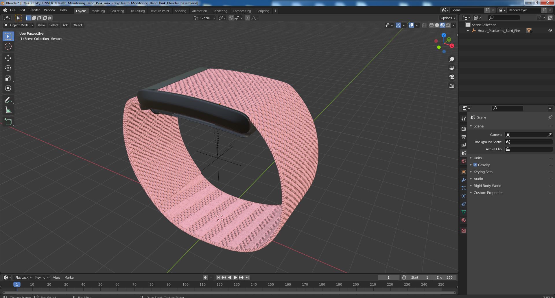Health Monitoring Band Pink 3D