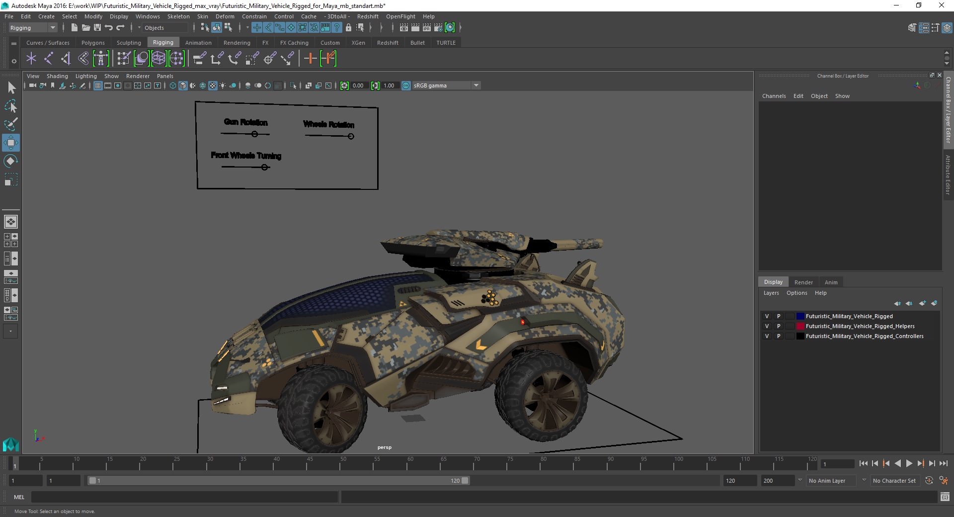 3D Futuristic Military Vehicle Rigged for Maya model