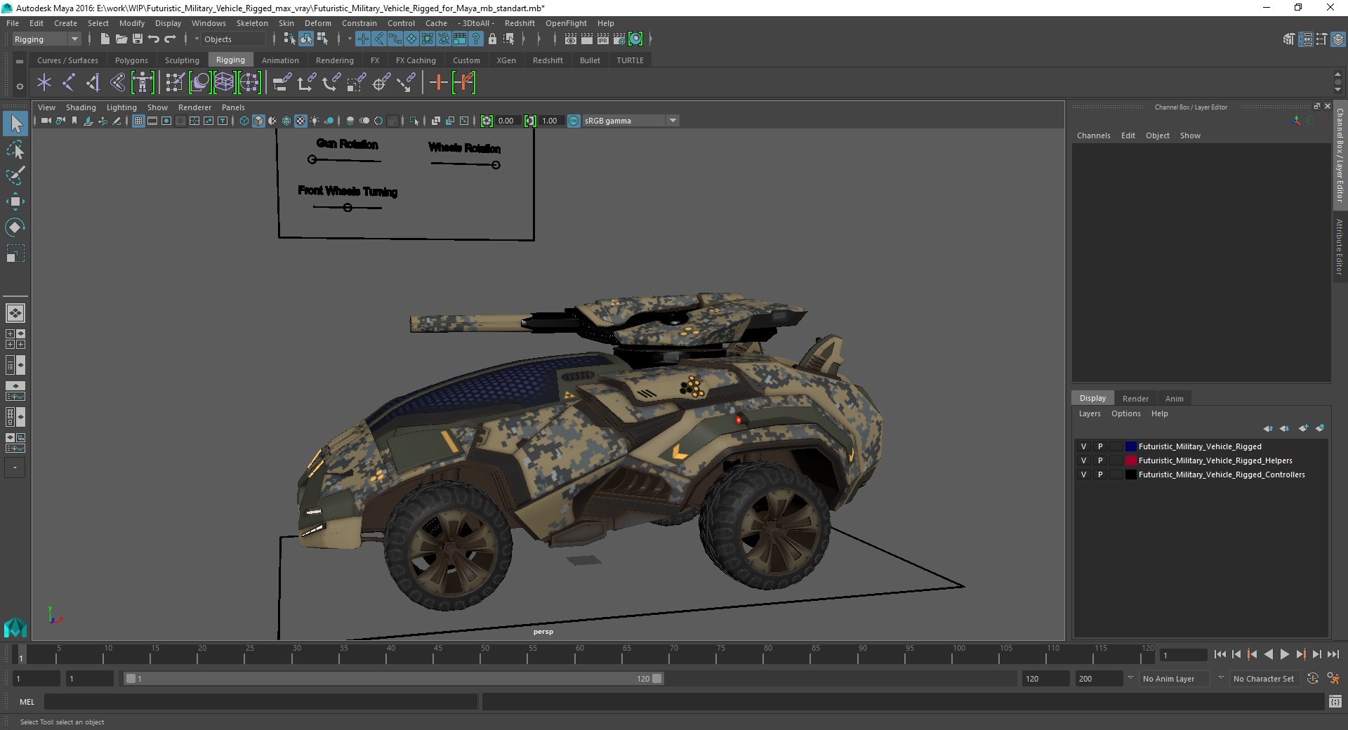 3D Futuristic Military Vehicle Rigged for Maya model