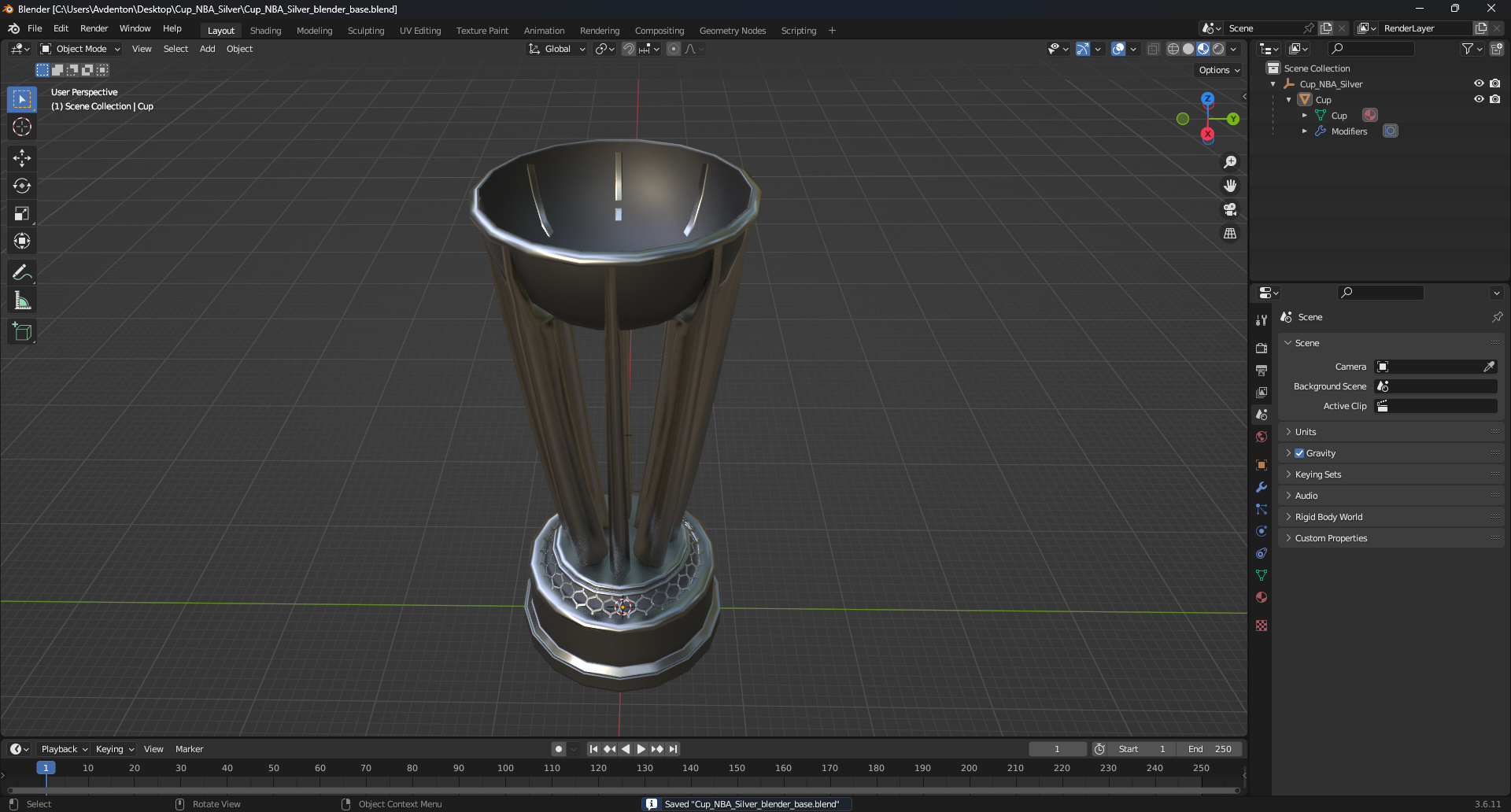 Cup NBA Silver 3D model