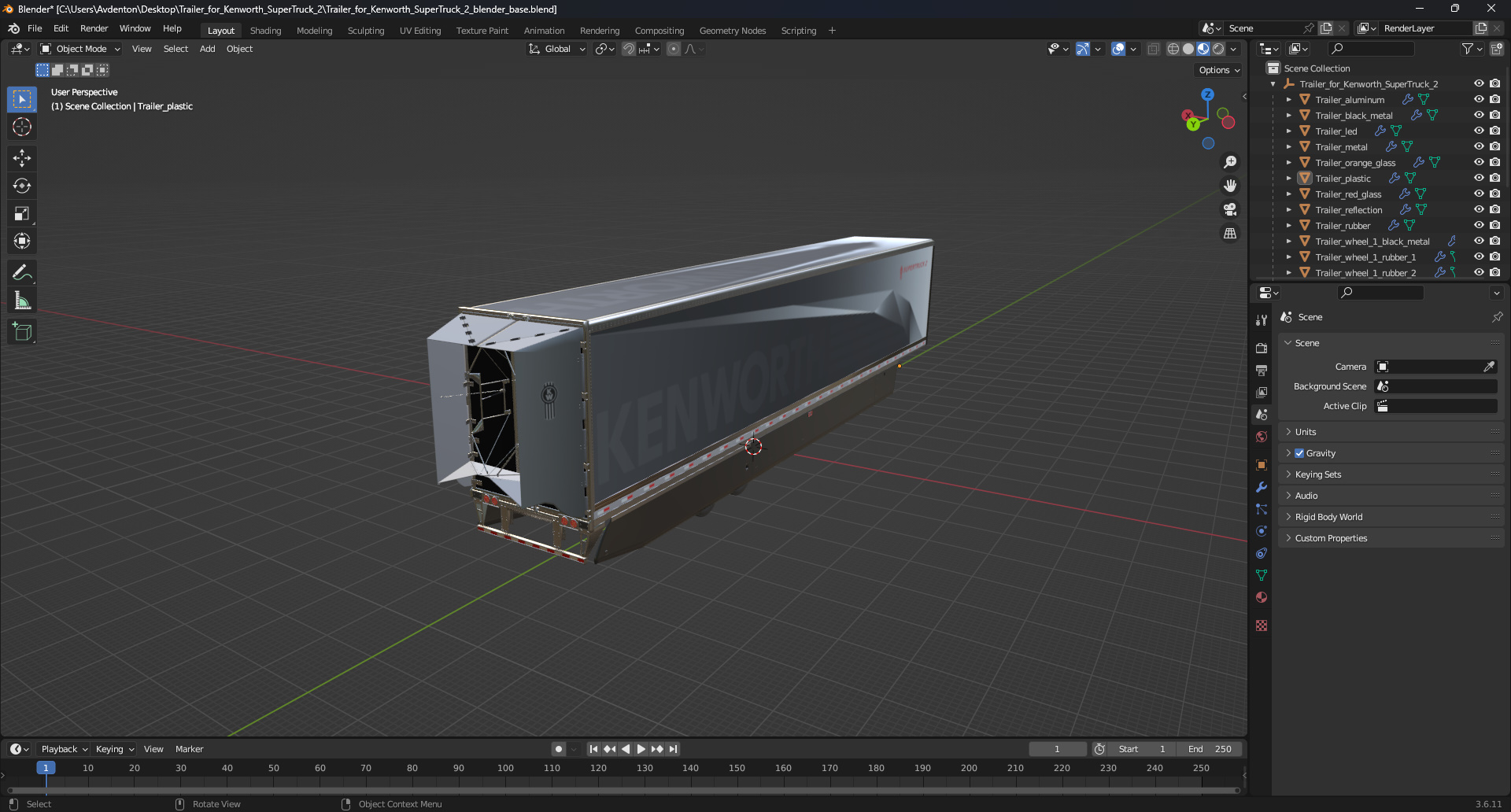 3D Trailer for Kenworth SuperTruck 2 model