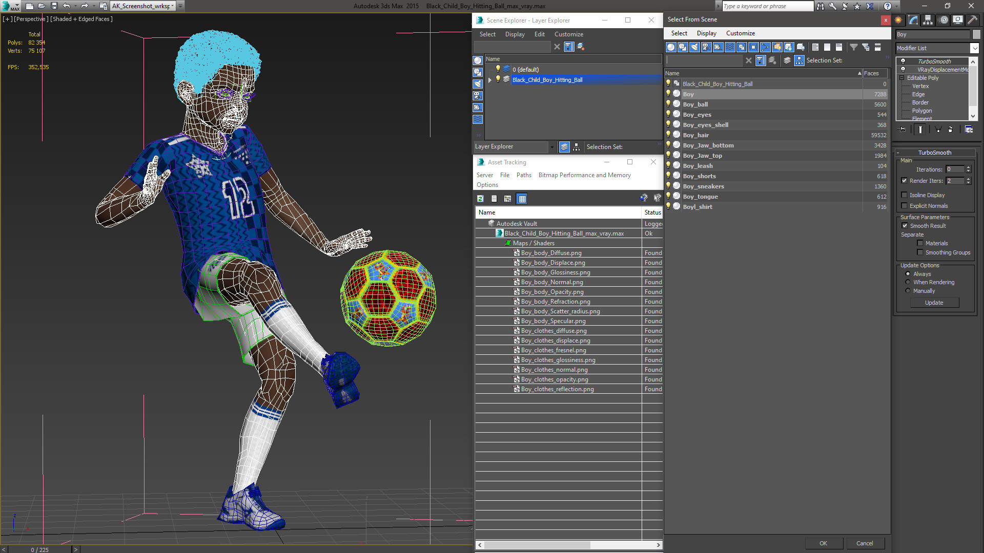 3D Black Child Boy Hitting Ball model