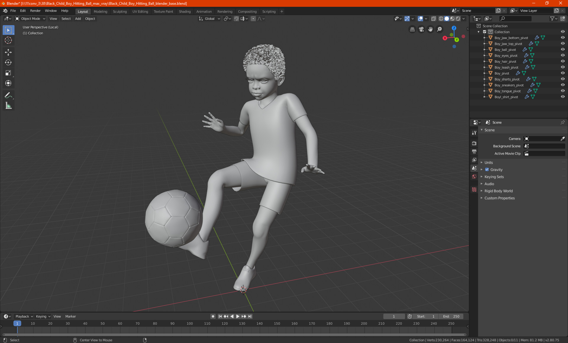 3D Black Child Boy Hitting Ball model
