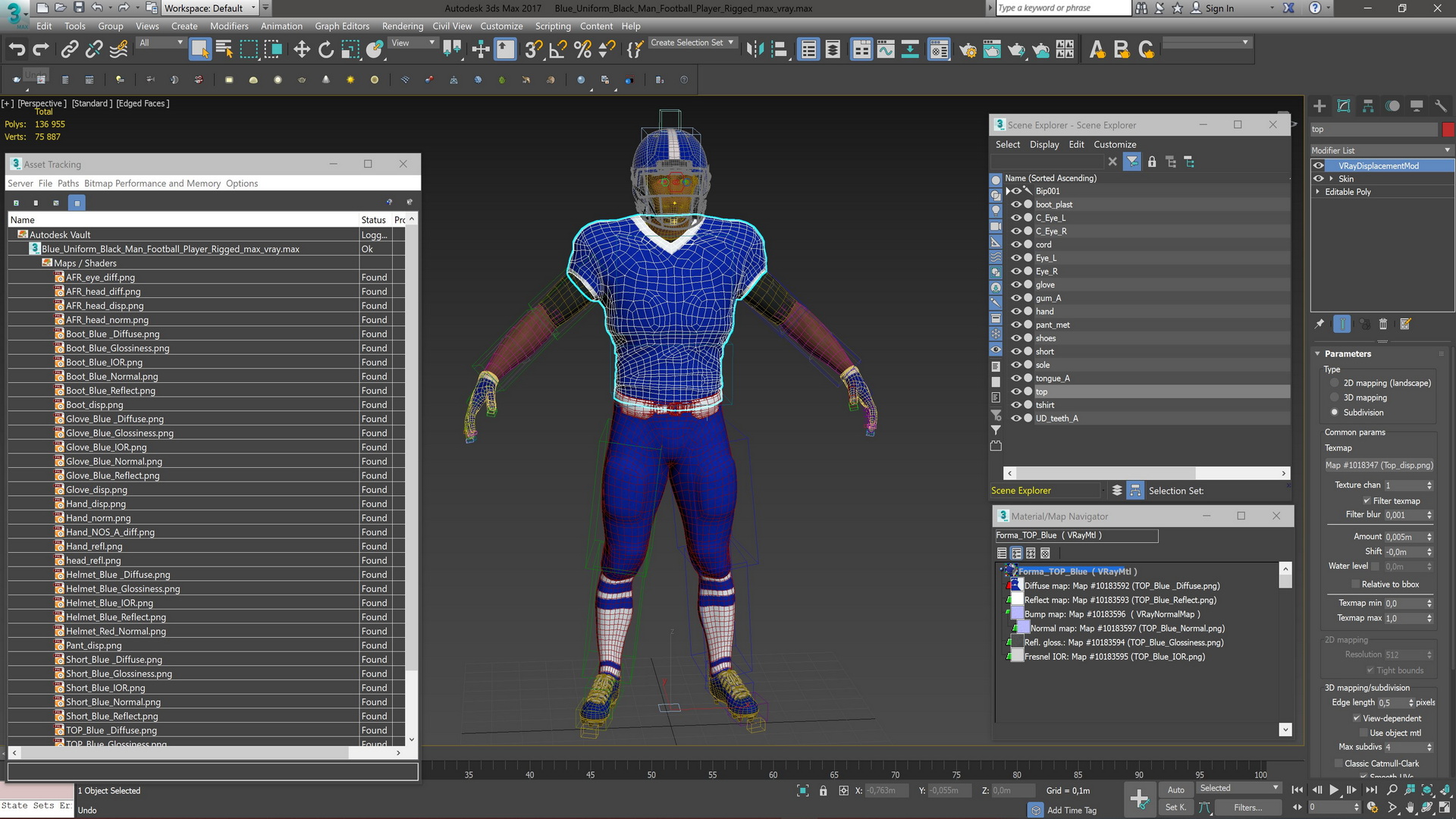Blue Uniform Black Man Football Player Rigged for Maya 3D model