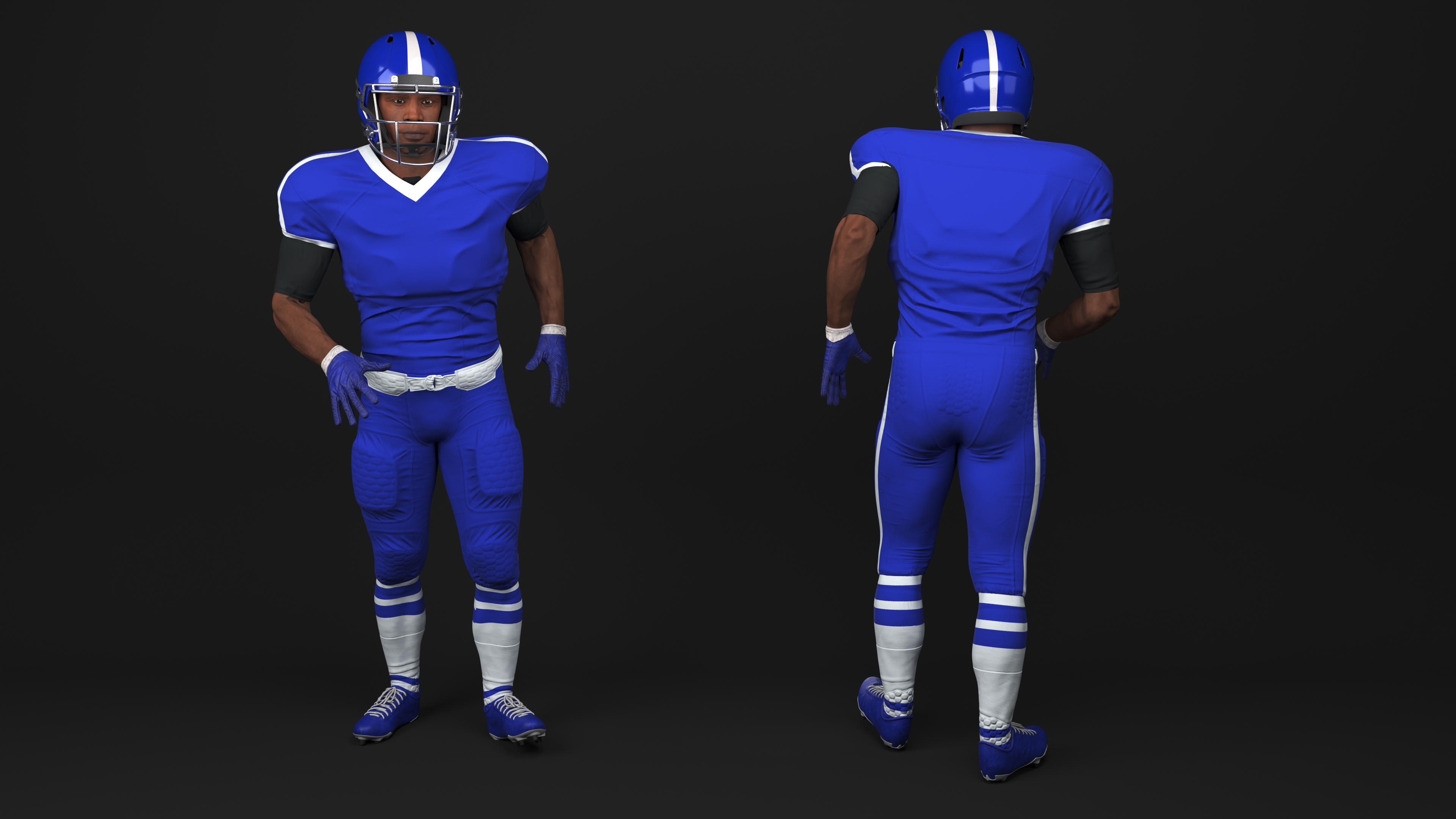 Blue Uniform Black Man Football Player Rigged for Maya 3D model