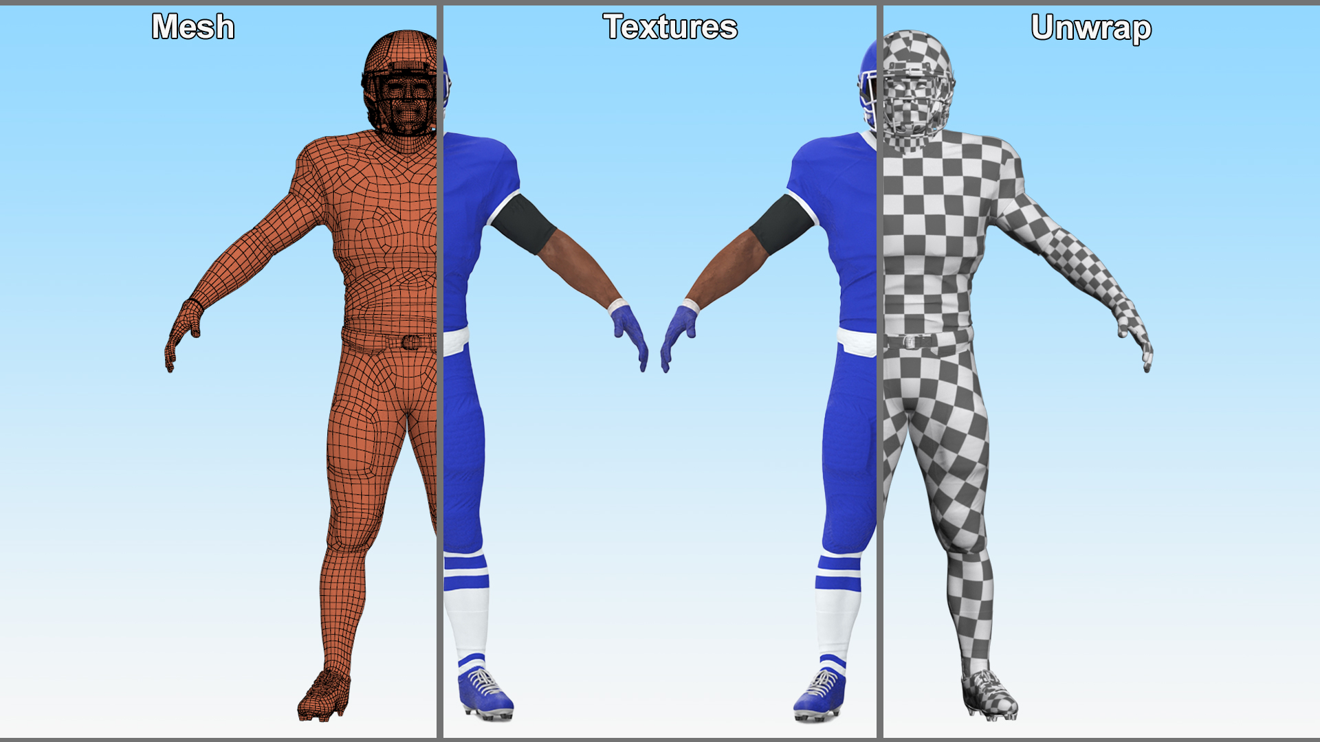 Blue Uniform Black Man Football Player Rigged for Maya 3D model