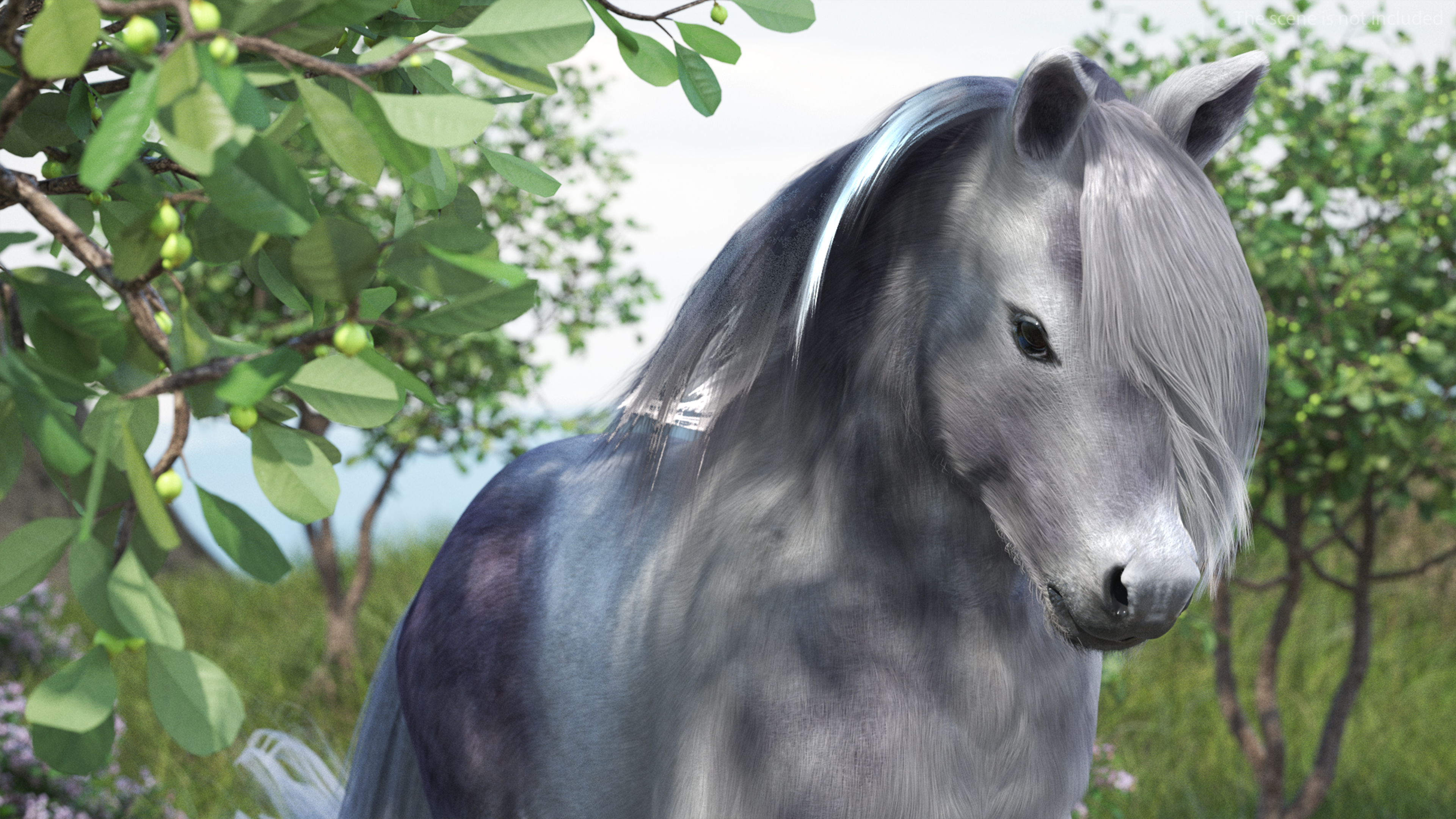 Galloping White Pony with Long Mane Fur 3D model