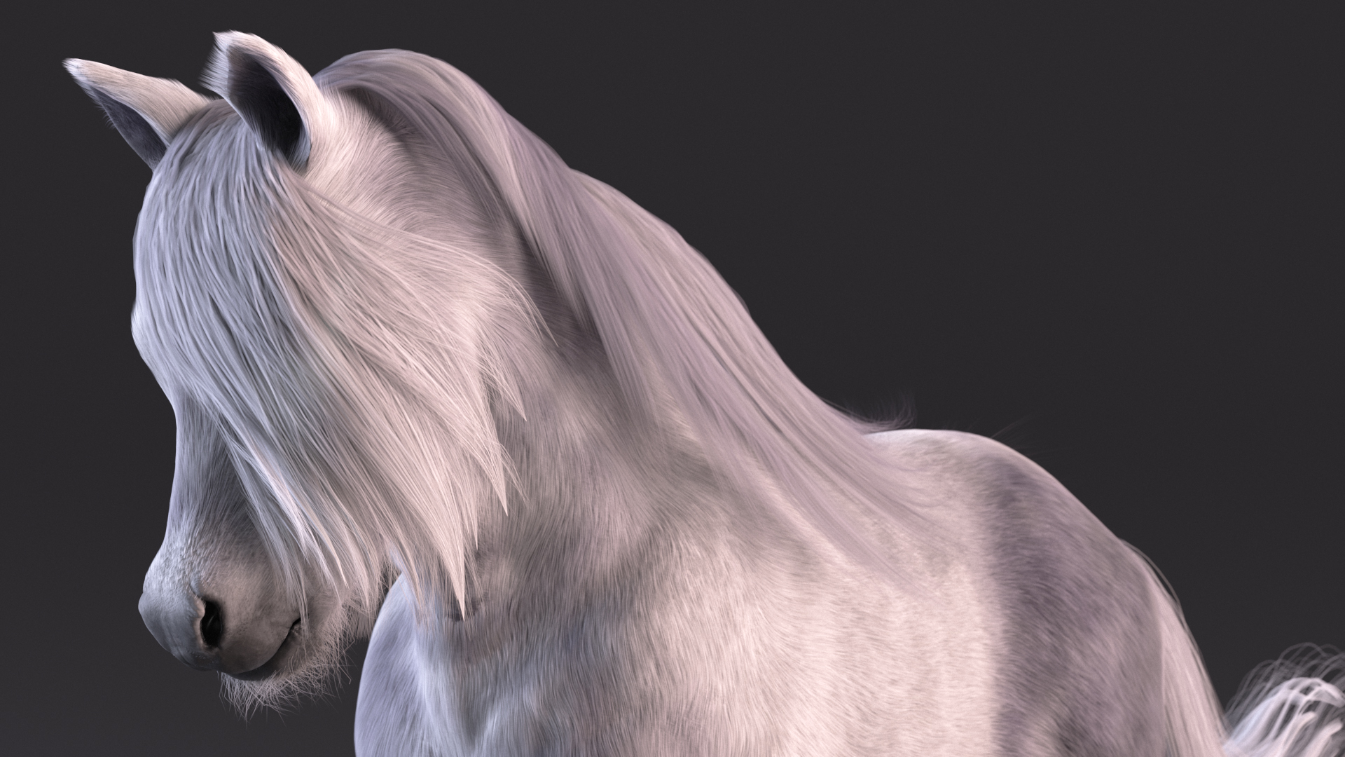 Galloping White Pony with Long Mane Fur 3D model