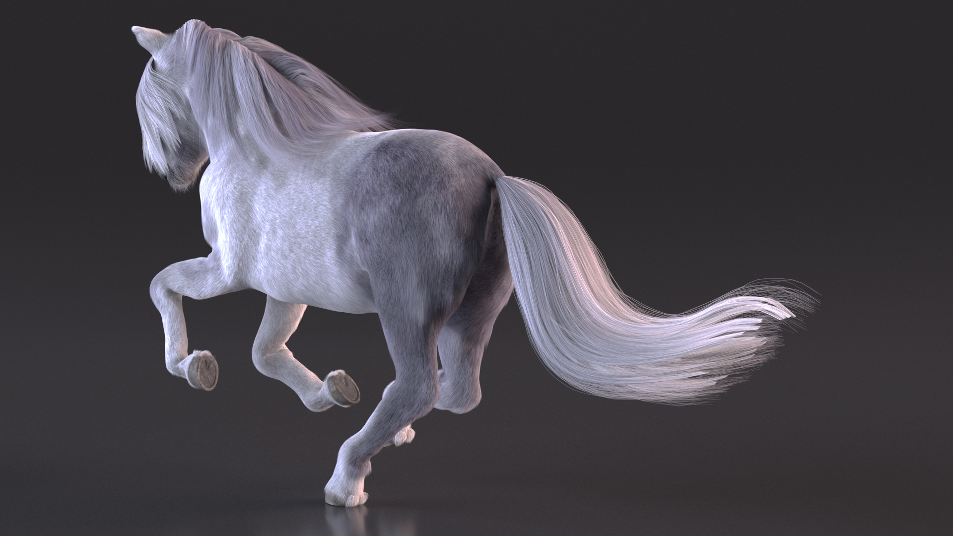 Galloping White Pony with Long Mane Fur 3D model
