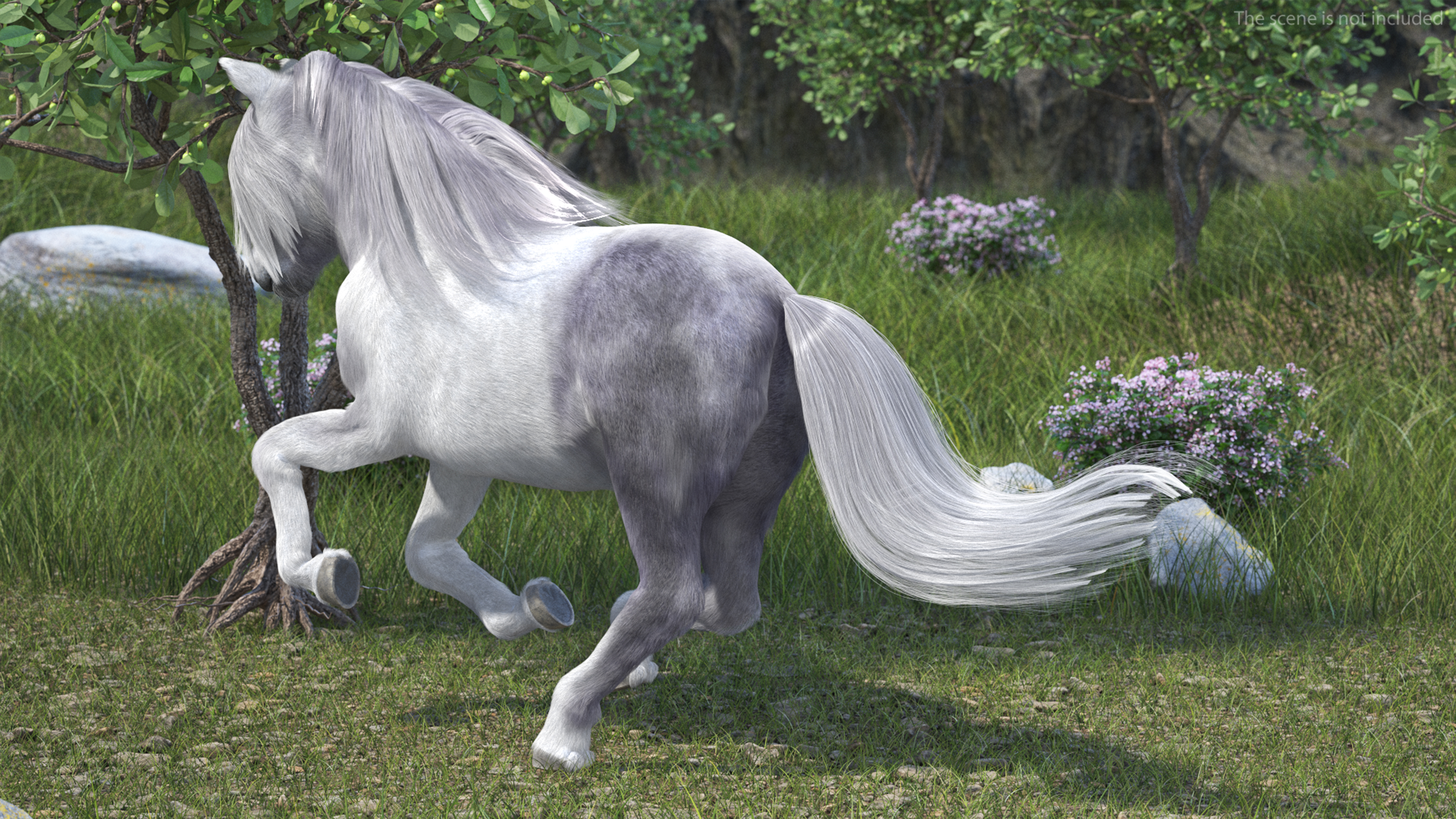 Galloping White Pony with Long Mane Fur 3D model