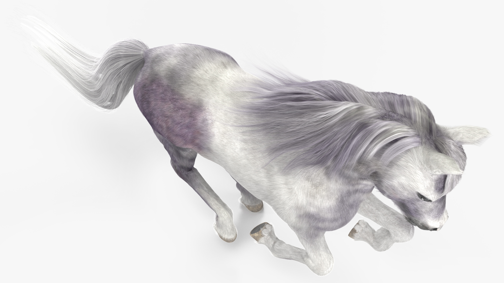 Galloping White Pony with Long Mane Fur 3D model