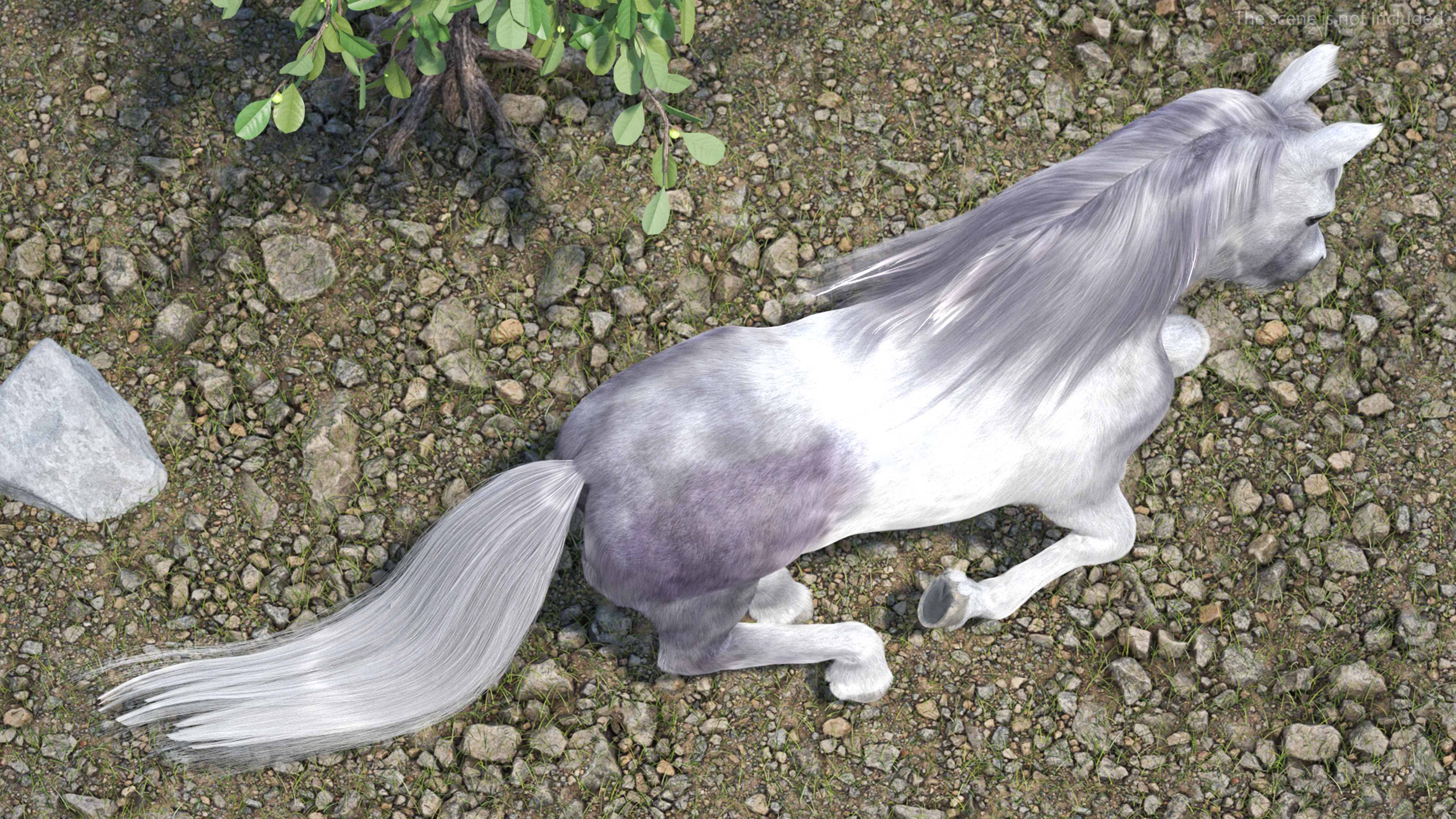 Galloping White Pony with Long Mane Fur 3D model