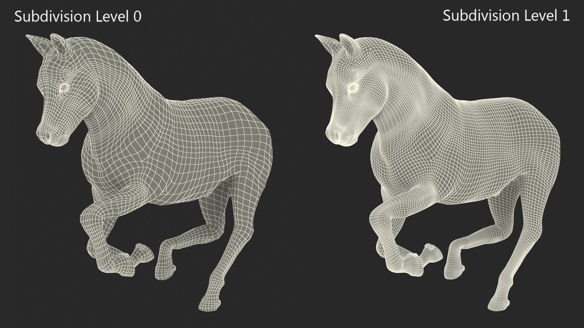 Galloping White Pony with Long Mane Fur 3D model