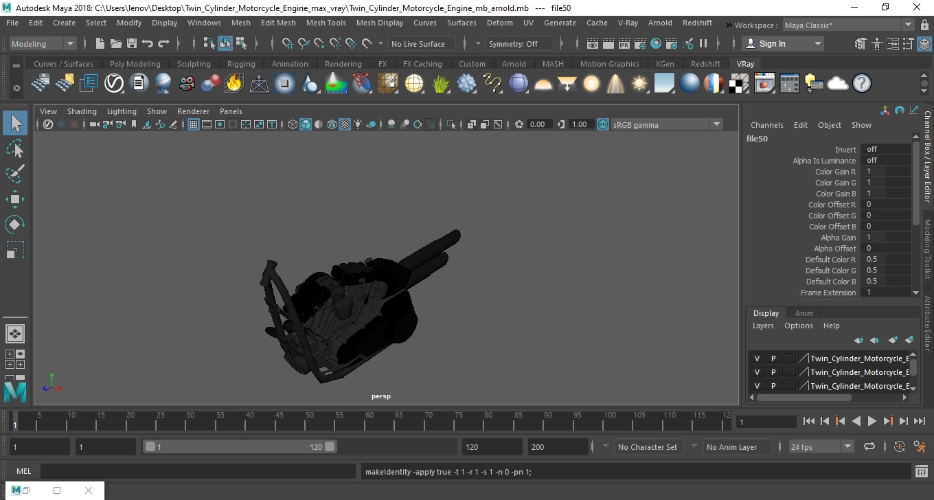 3D Twin Cylinder Motorcycle Engine