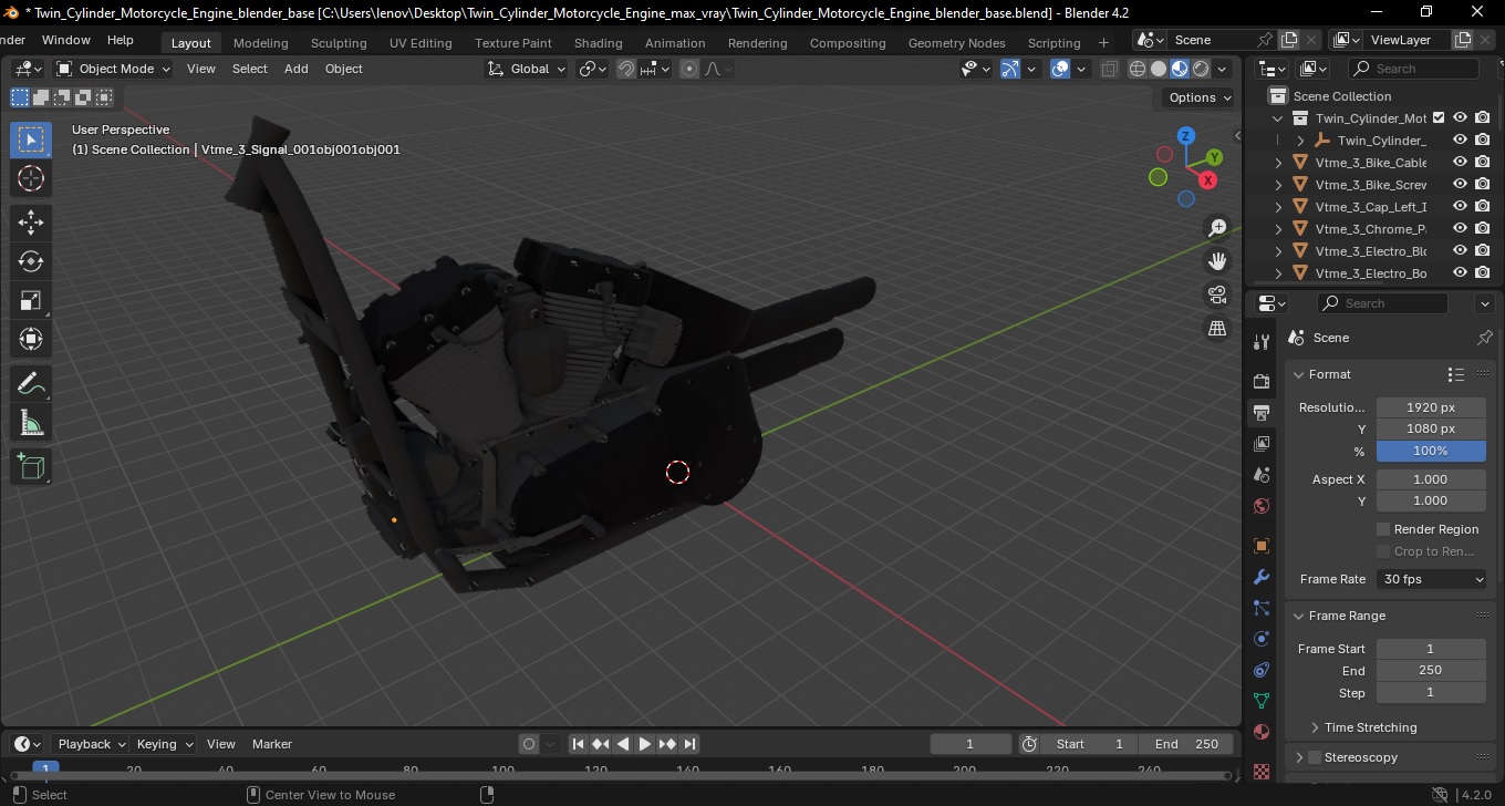 3D Twin Cylinder Motorcycle Engine