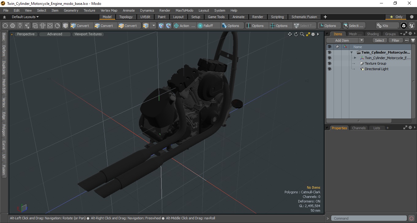 3D Twin Cylinder Motorcycle Engine
