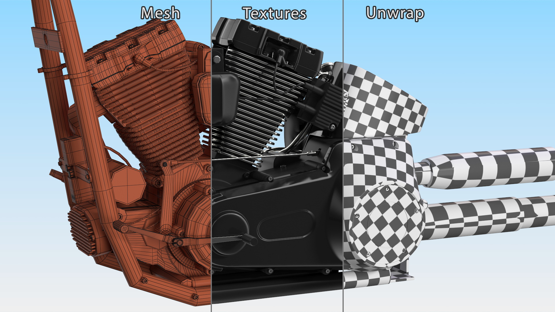 3D Twin Cylinder Motorcycle Engine