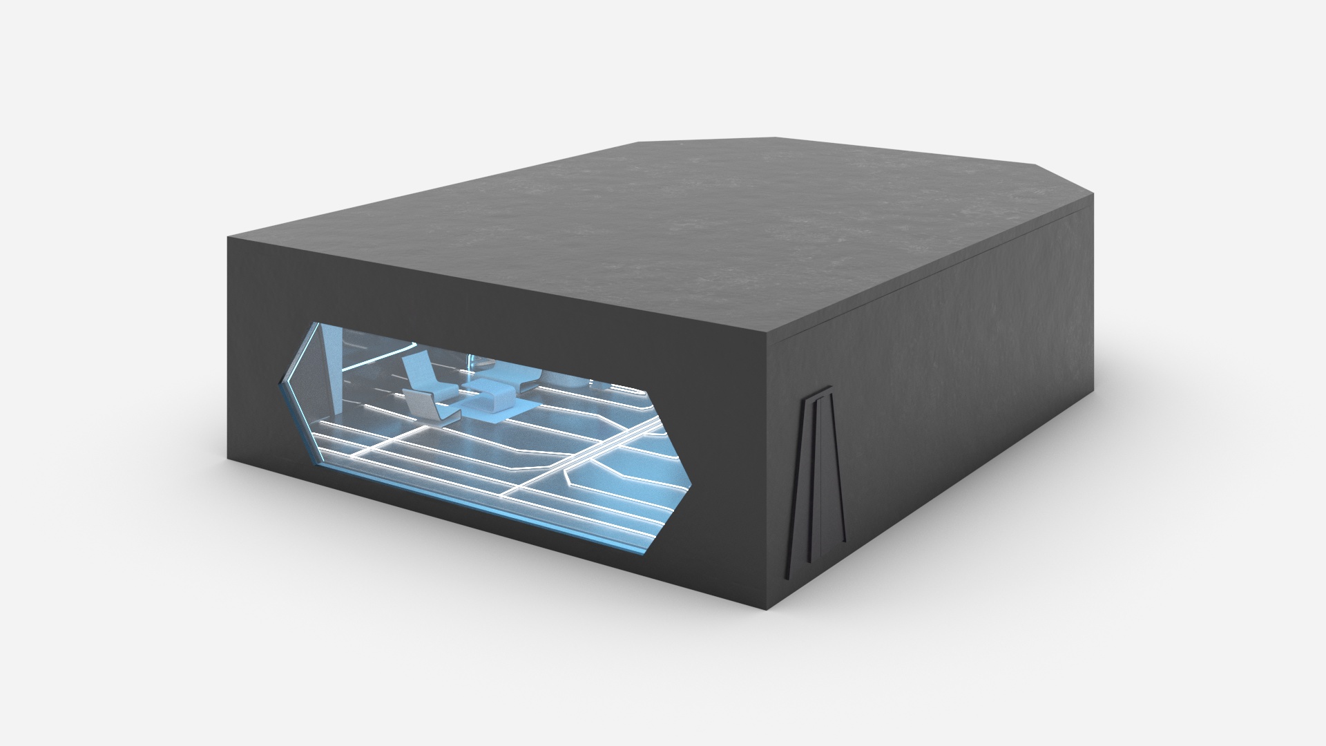 3D Futuristic Bar Interior Blue Lights On model