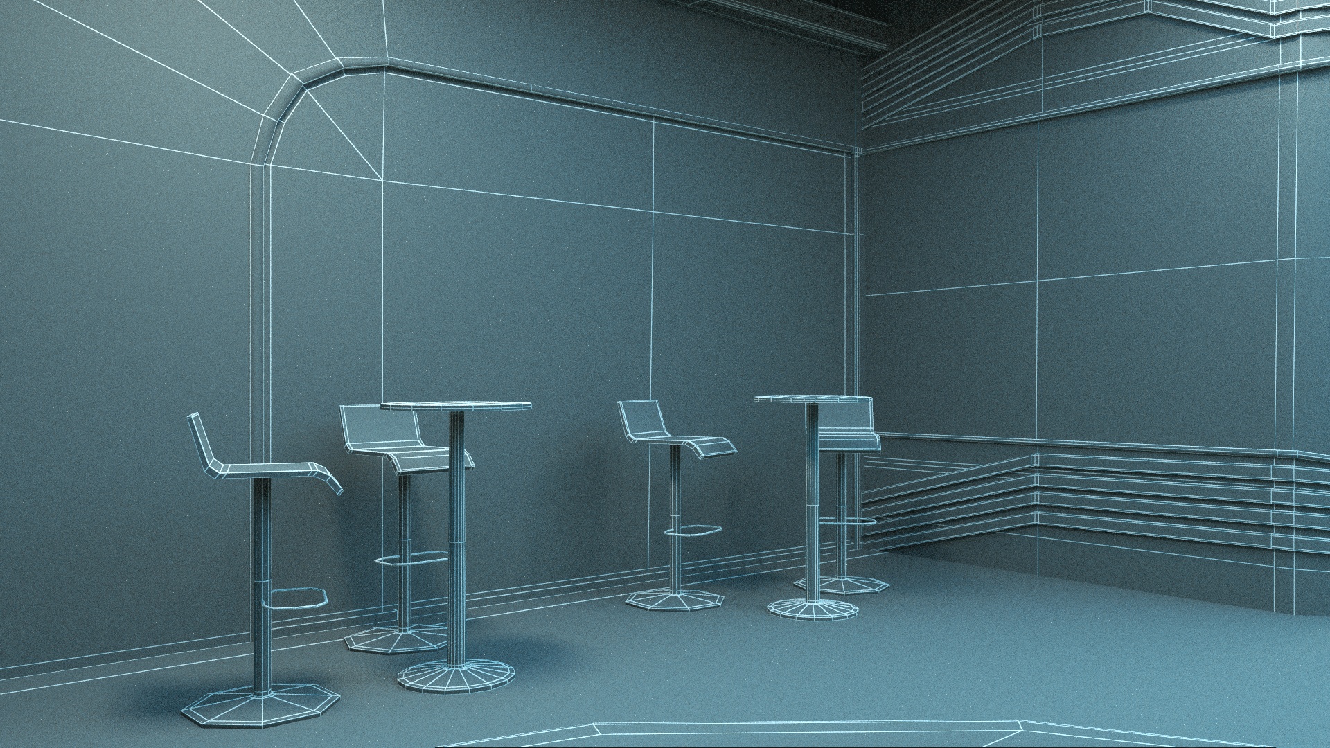 3D Futuristic Bar Interior Blue Lights On model