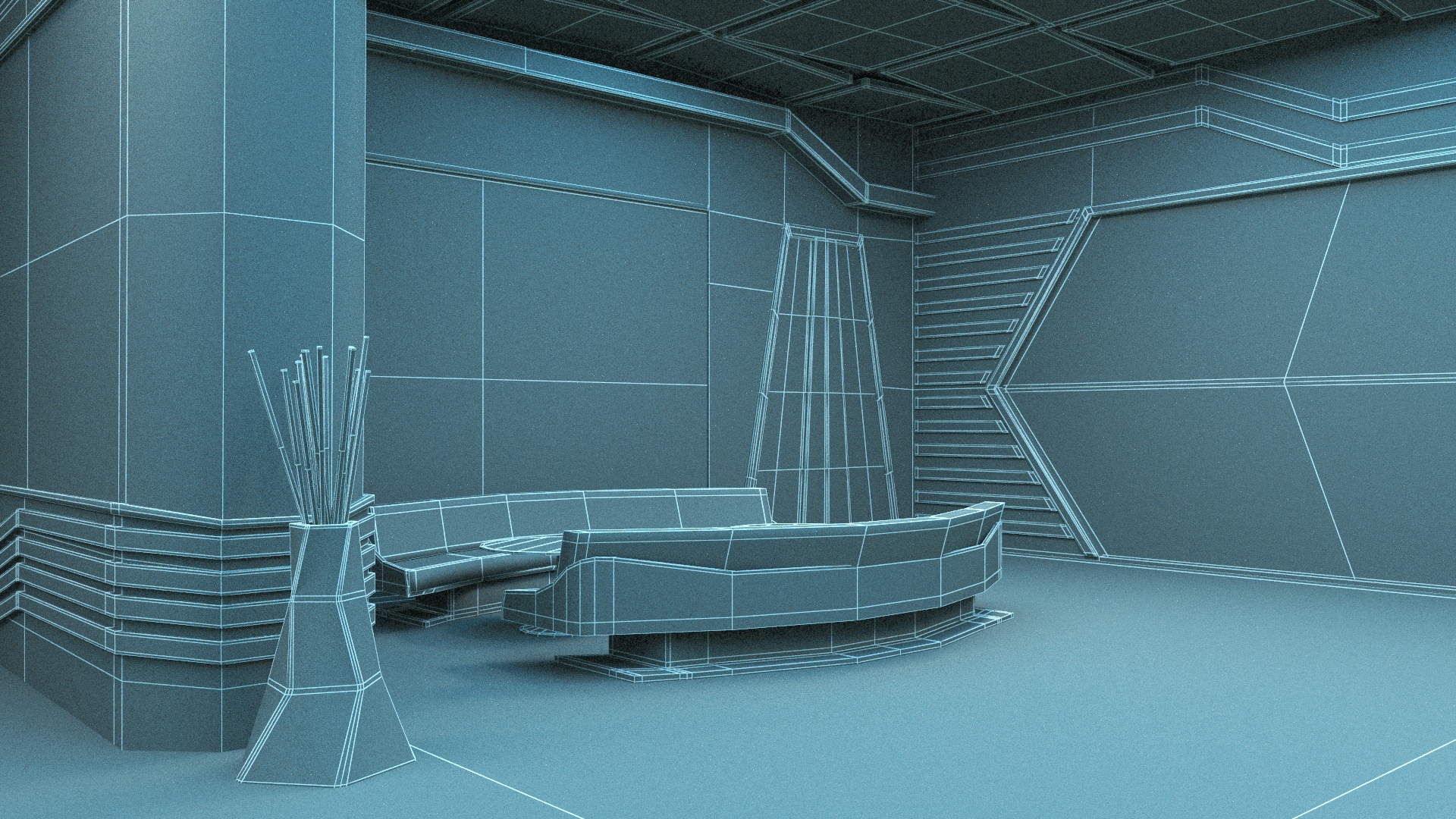 3D Futuristic Bar Interior Blue Lights On model
