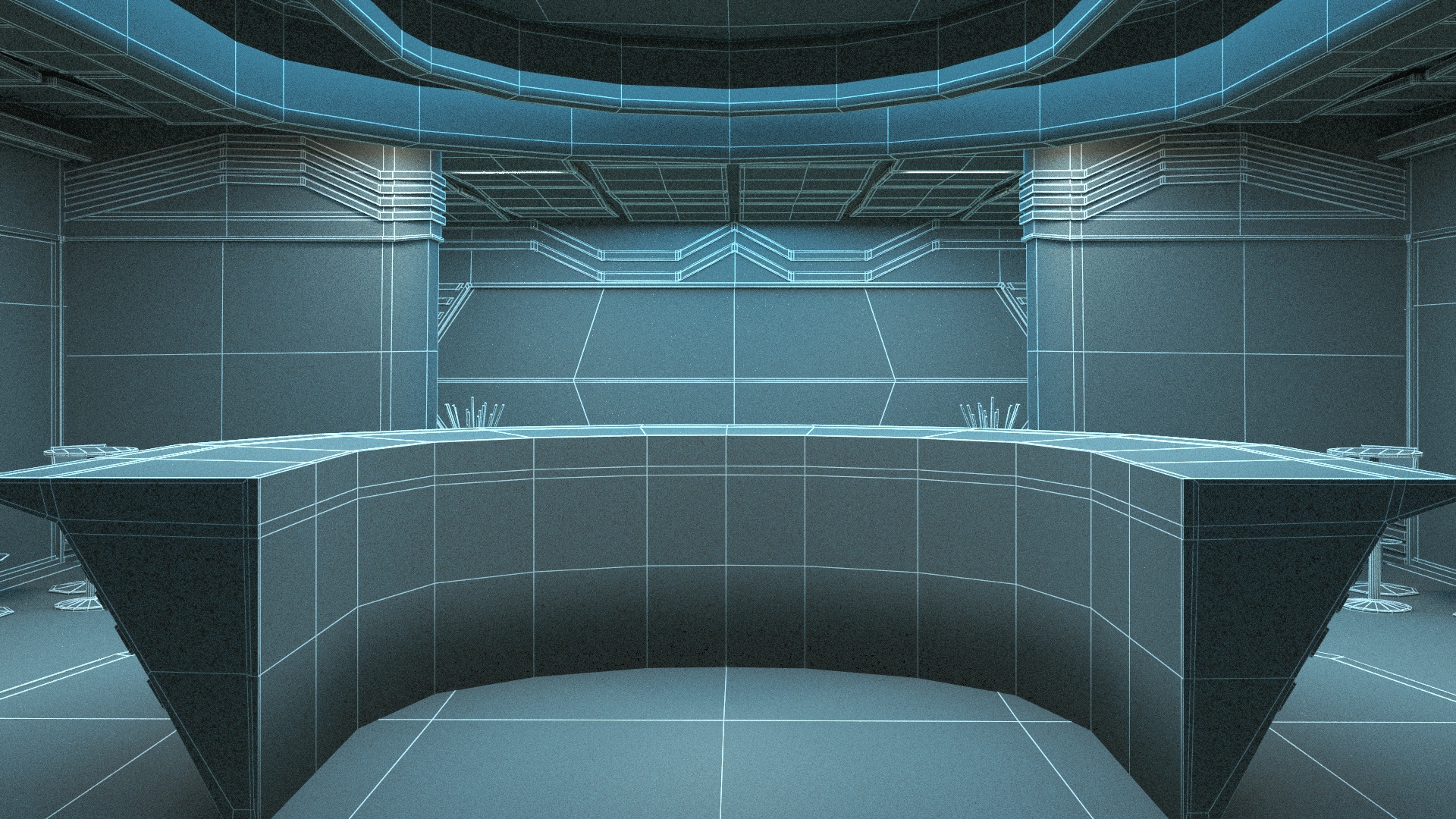 3D Futuristic Bar Interior Blue Lights On model