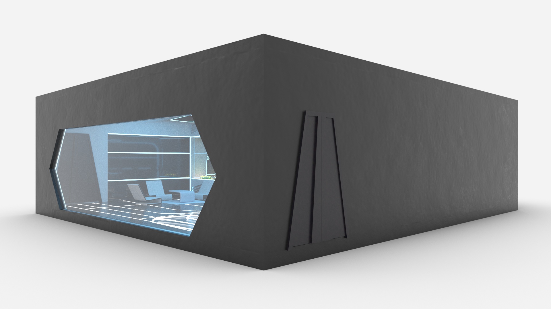 3D Futuristic Bar Interior Blue Lights On model
